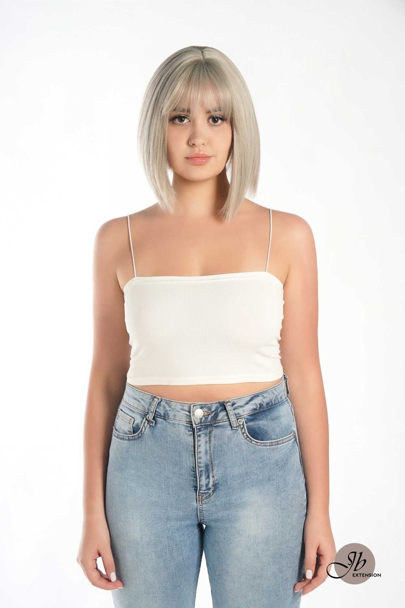 JBEXTENSION 10 Inches Bob Cut Tea Grey Hair With Bangs Wig ZALA