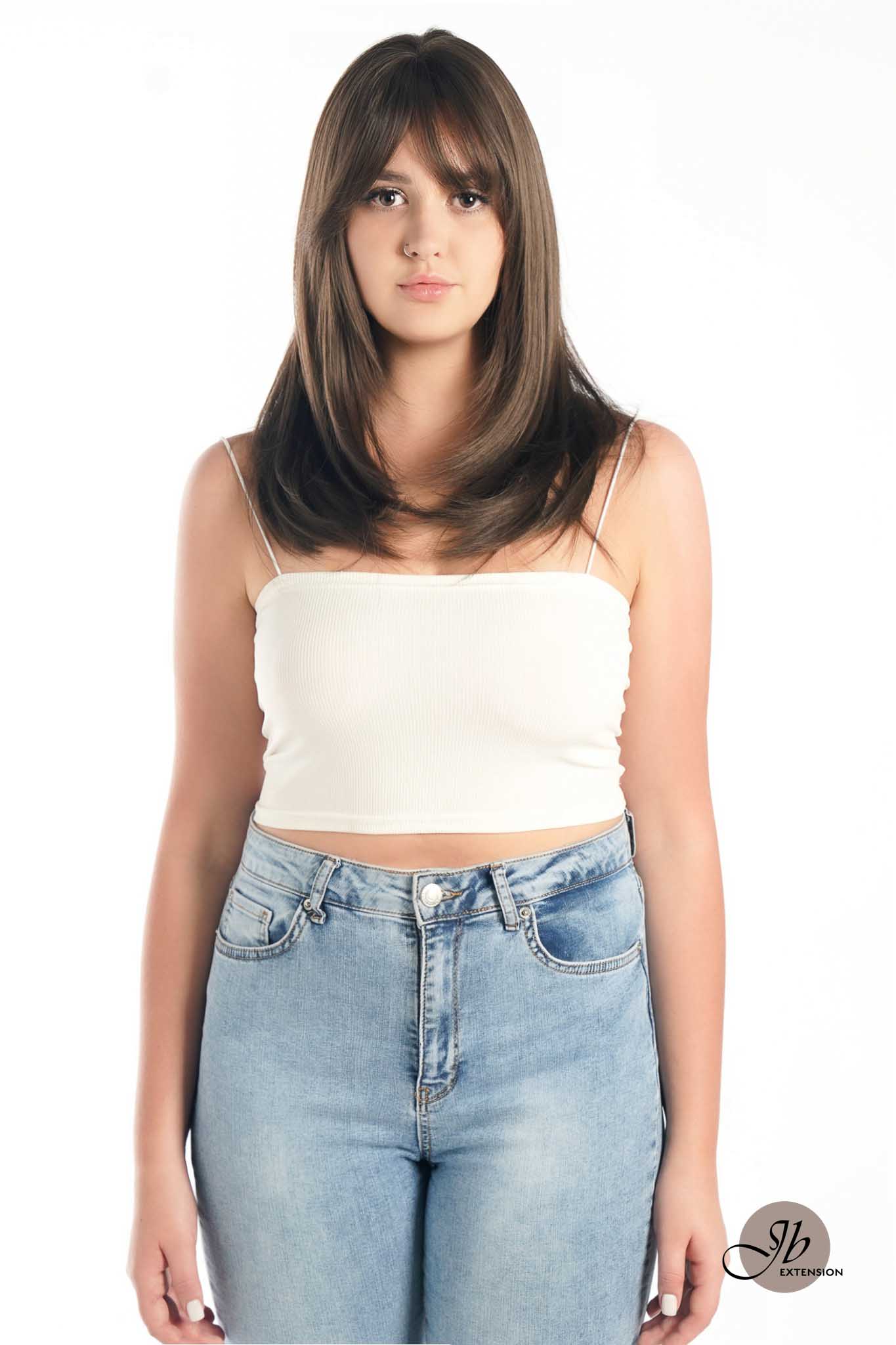 JBEXTENSION 20 Inches Scalpiana Cold Brown Wolf Cut 3.5X4 Hard Silky Top Natural Scalp Effect Wig With Bangs LILA