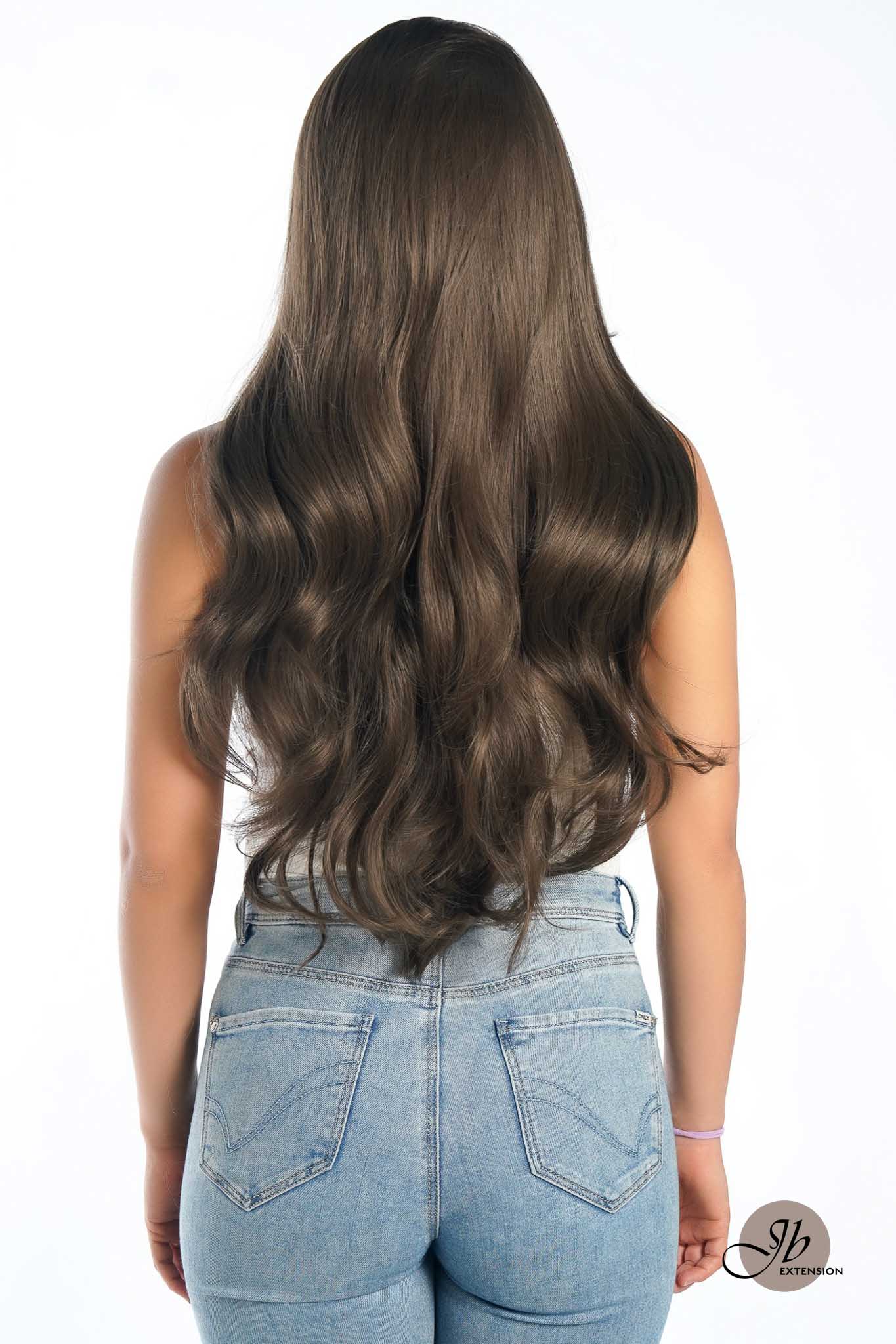 JBEXTENSION 26 Inches Scalpiana Brown Curly 3.5X4 Hard Silky Top Natural Scalp Effect Wig With Bangs BONITA