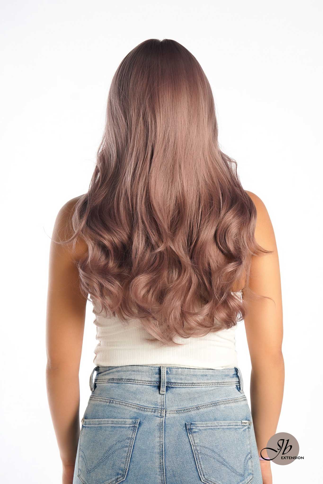 JBEXTENSION 22 Inches Smoke Pink Curly Wig With Bangs CAROL