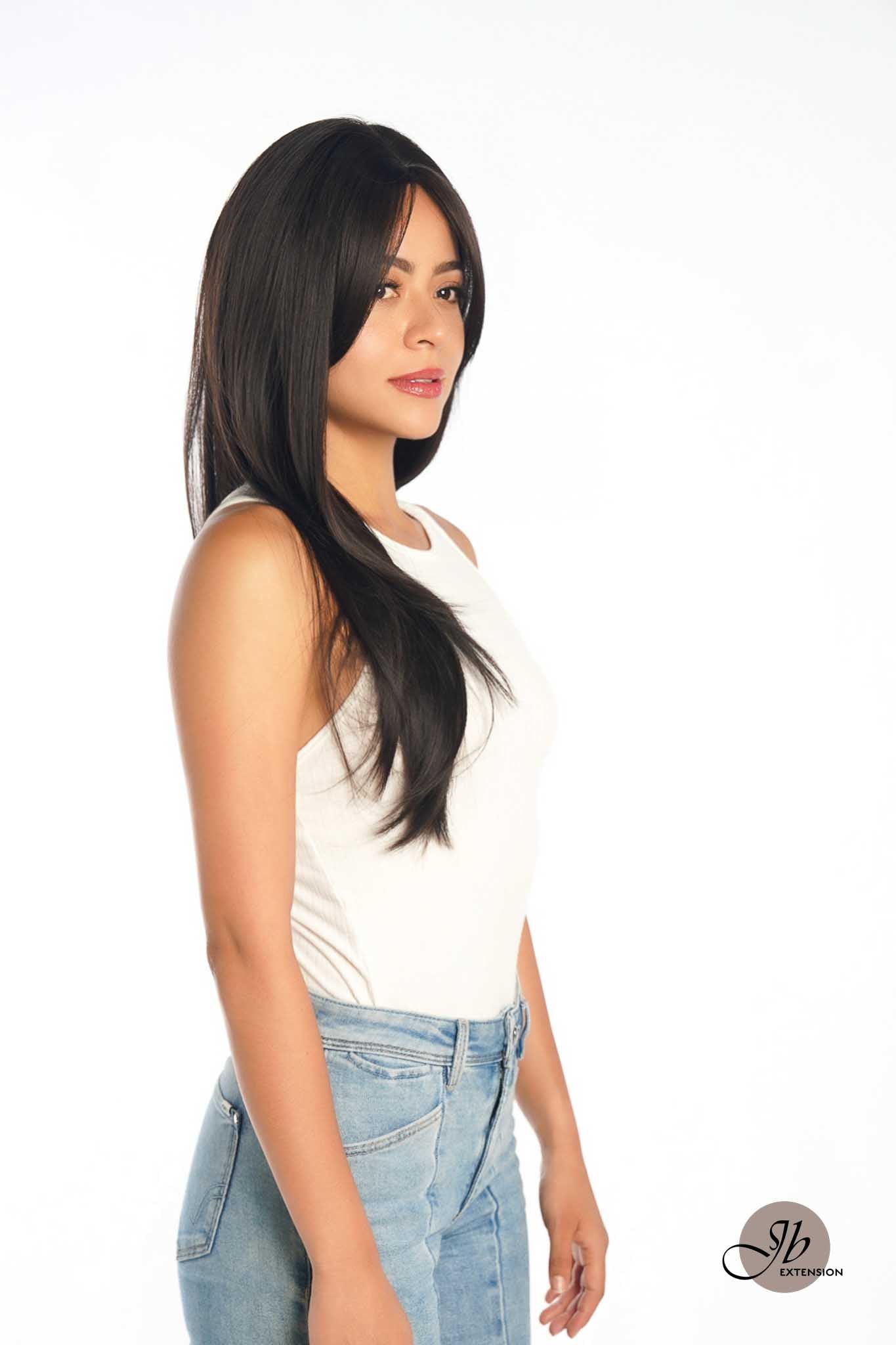 JBEXTENSION 26 Inches Tea Black Darkest Brown Wolf Cut Wig With Bangs ELLIE