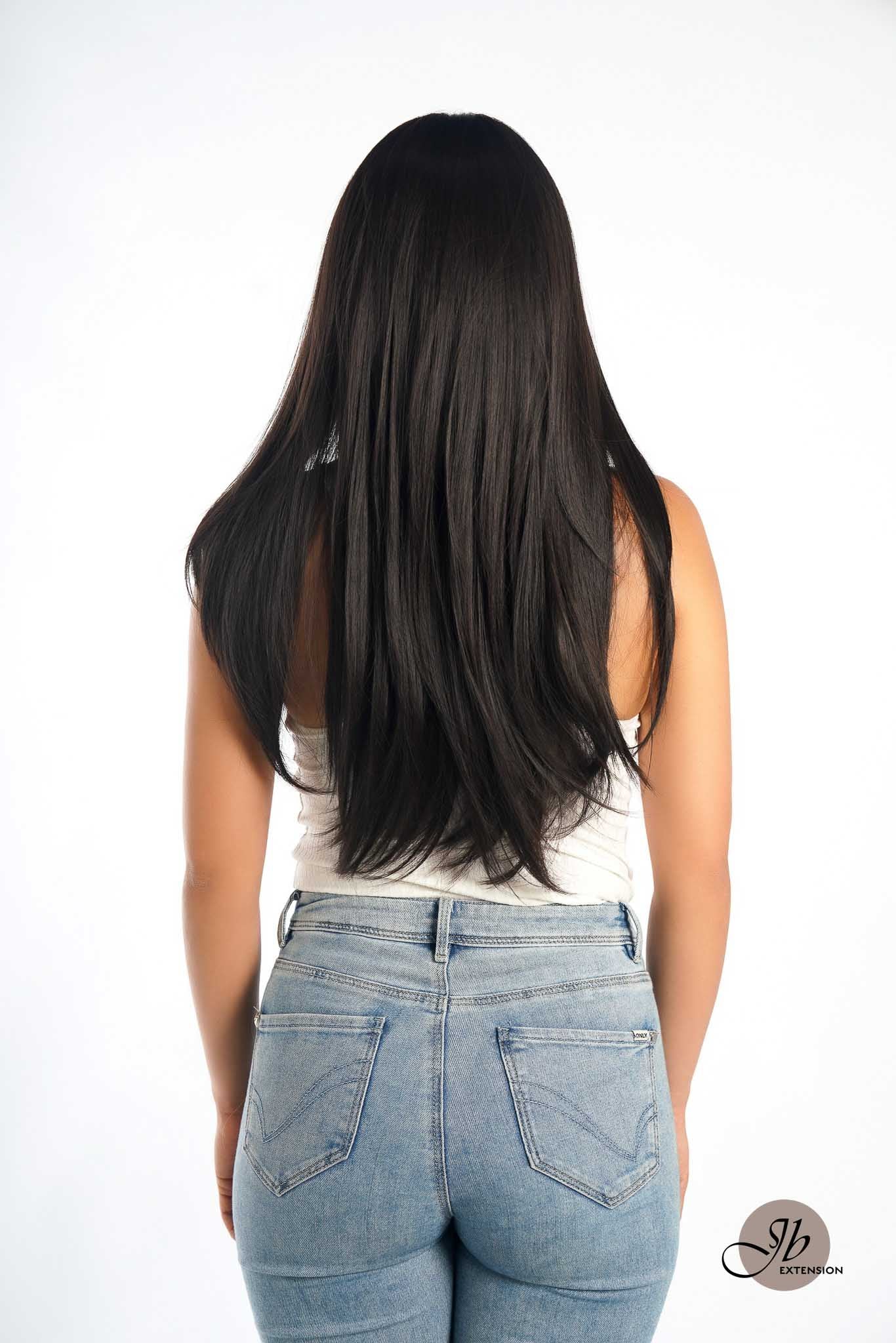 JBEXTENSION 26 Inches Tea Black Darkest Brown Wolf Cut Wig With Bangs ELLIE