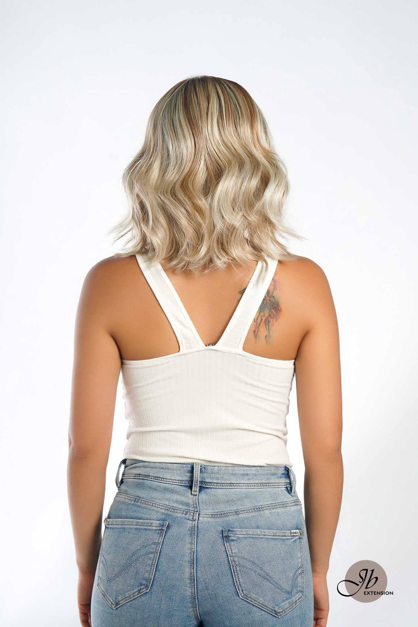 JBEXTENSION CARLI MONO Monofilament Handmade Wig 6X5 Full Monofilament Hand Tied Top Wig 14 Inches Mix Blonde Wave Mono Lace Wig With Anti-slip Silicone Strips Glueless Wig CARLI MONO【BENDY EAR TABS】