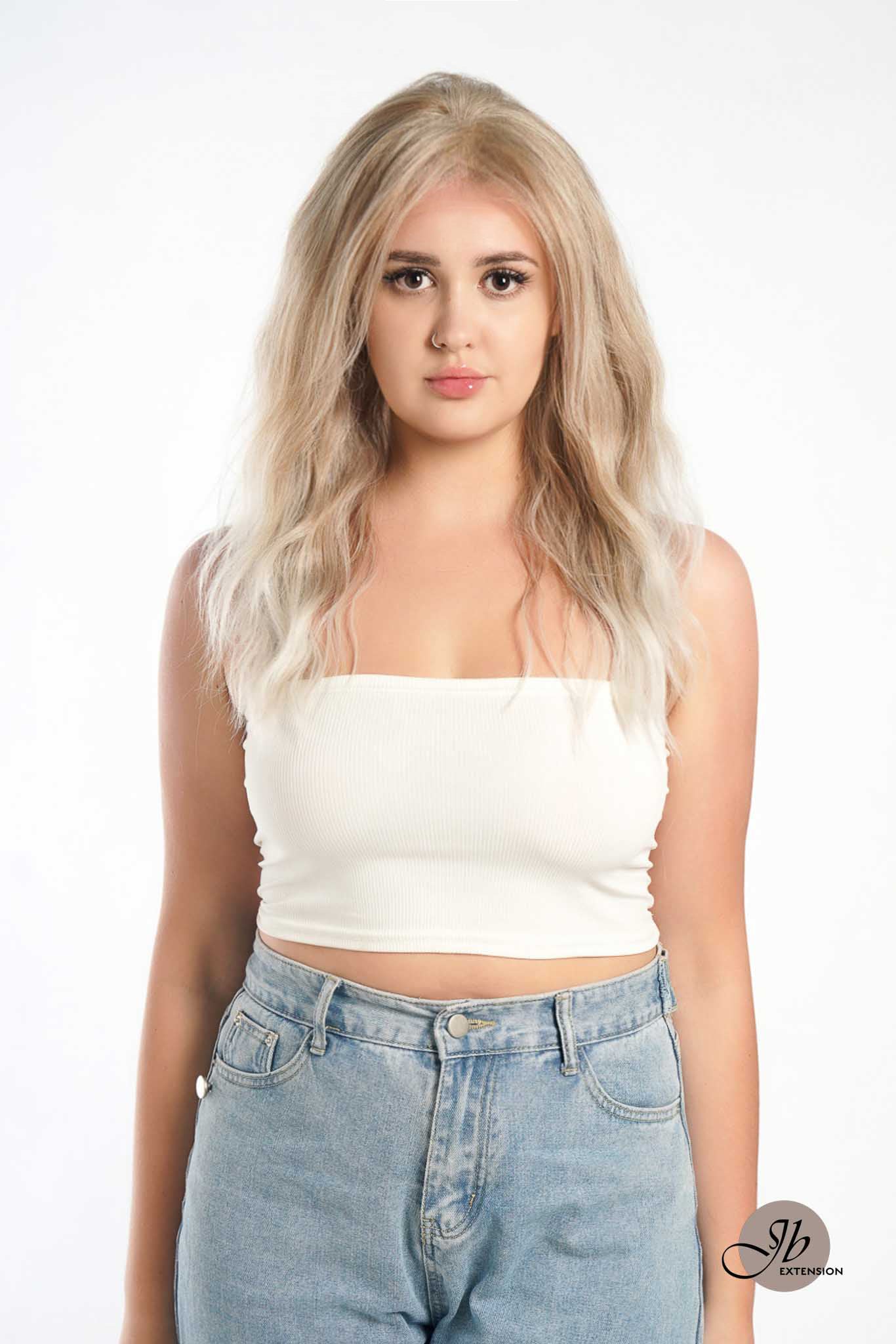 JBEXTENSION 22 Inches Peach Blonde Body Wave Pre-Cut Free Part Frontlae Glueless Wig INéS