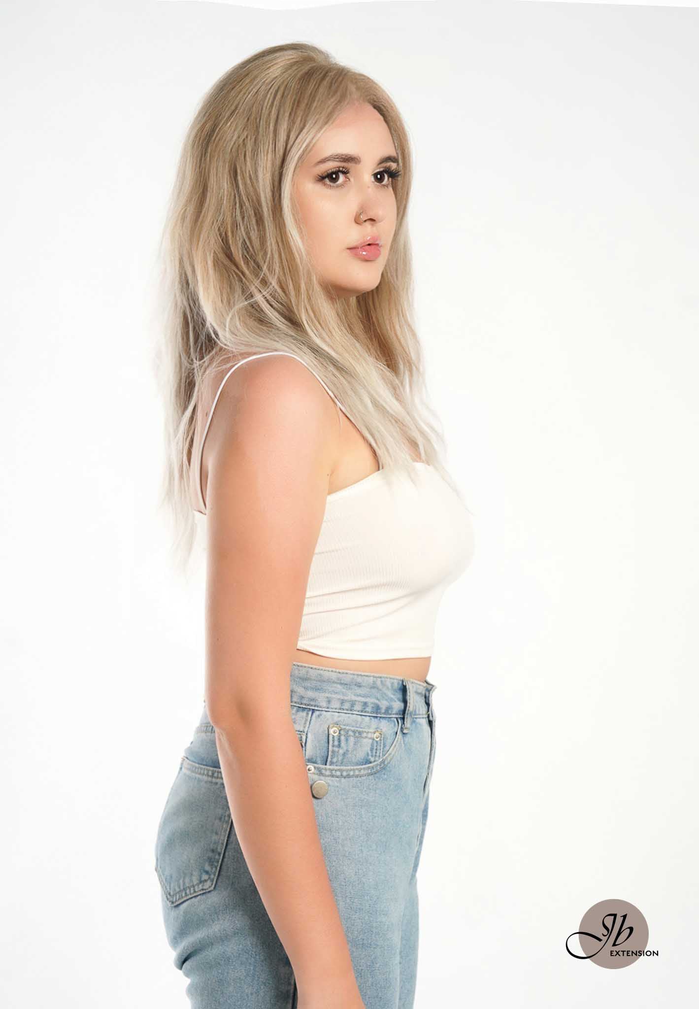 JBEXTENSION 22 Inches Peach Blonde Body Wave Pre-Cut Free Part Frontlae Glueless Wig INéS