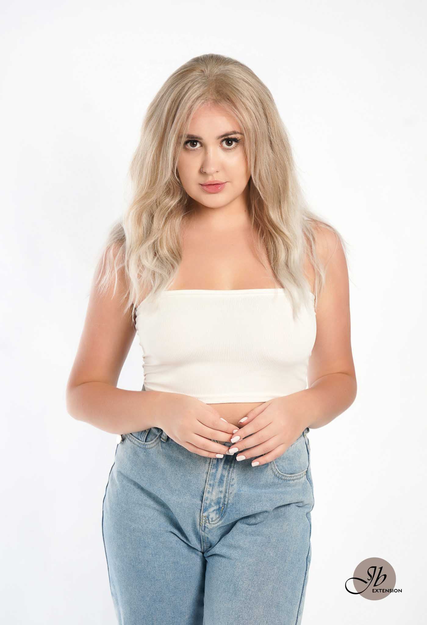 JBEXTENSION 22 Inches Peach Blonde Body Wave Pre-Cut Free Part Frontlae Glueless Wig INéS