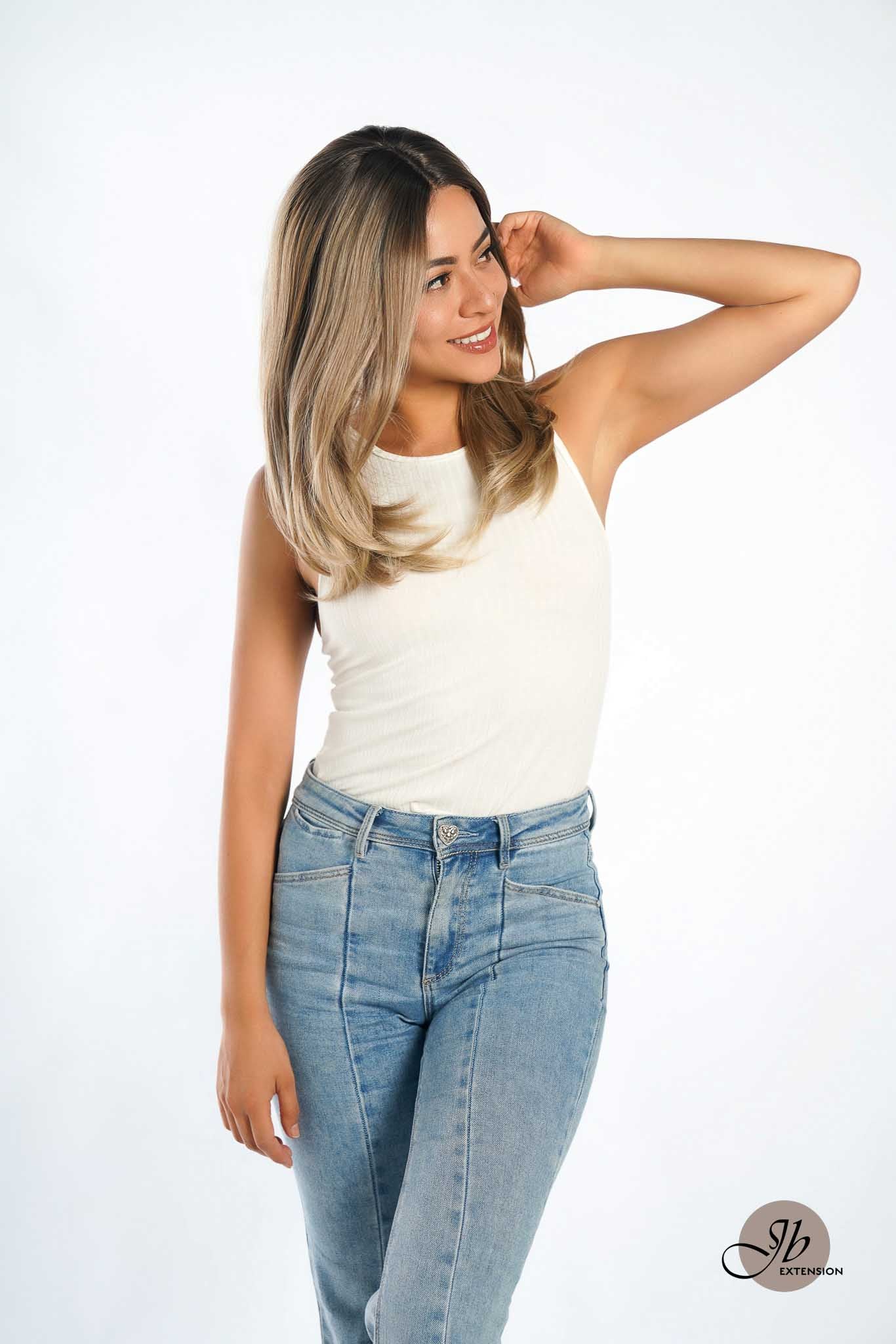 JBEXTENSION 22 Inches Blonde Medium Length Women Pre-Cut Frontlace Glueless Wig ROBY BLONDE