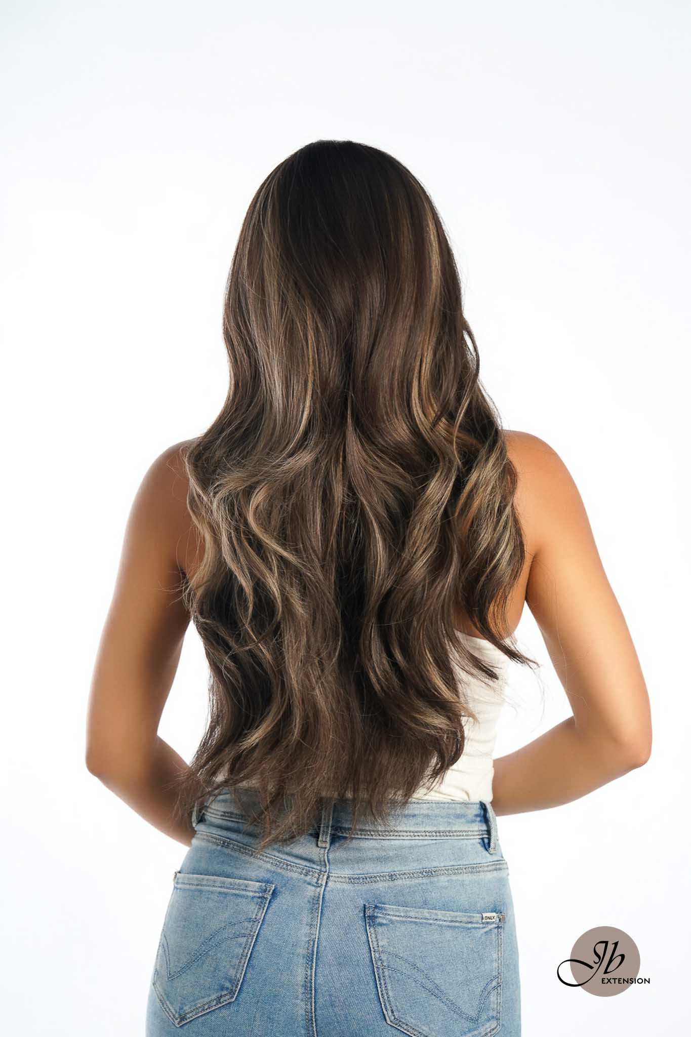 JBEXTENSION 26 Inches Curly Women Brown With Highlight Wig Pre-Cut Frontlace Glueless Wig EMMIE HIGHLIGHT