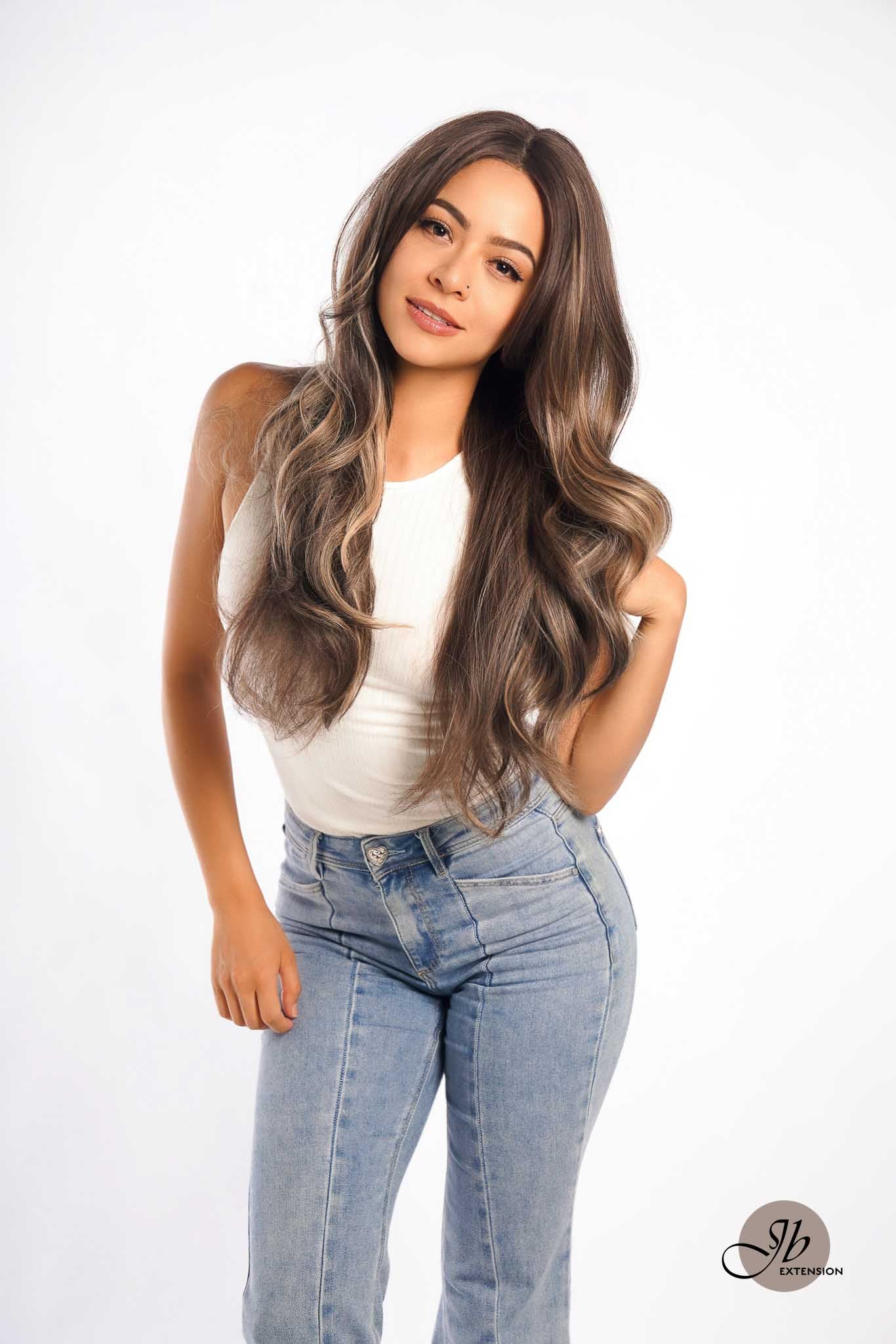 JBEXTENSION 26 Inches Curly Women Brown With Highlight Wig Pre-Cut Frontlace Glueless Wig EMMIE HIGHLIGHT