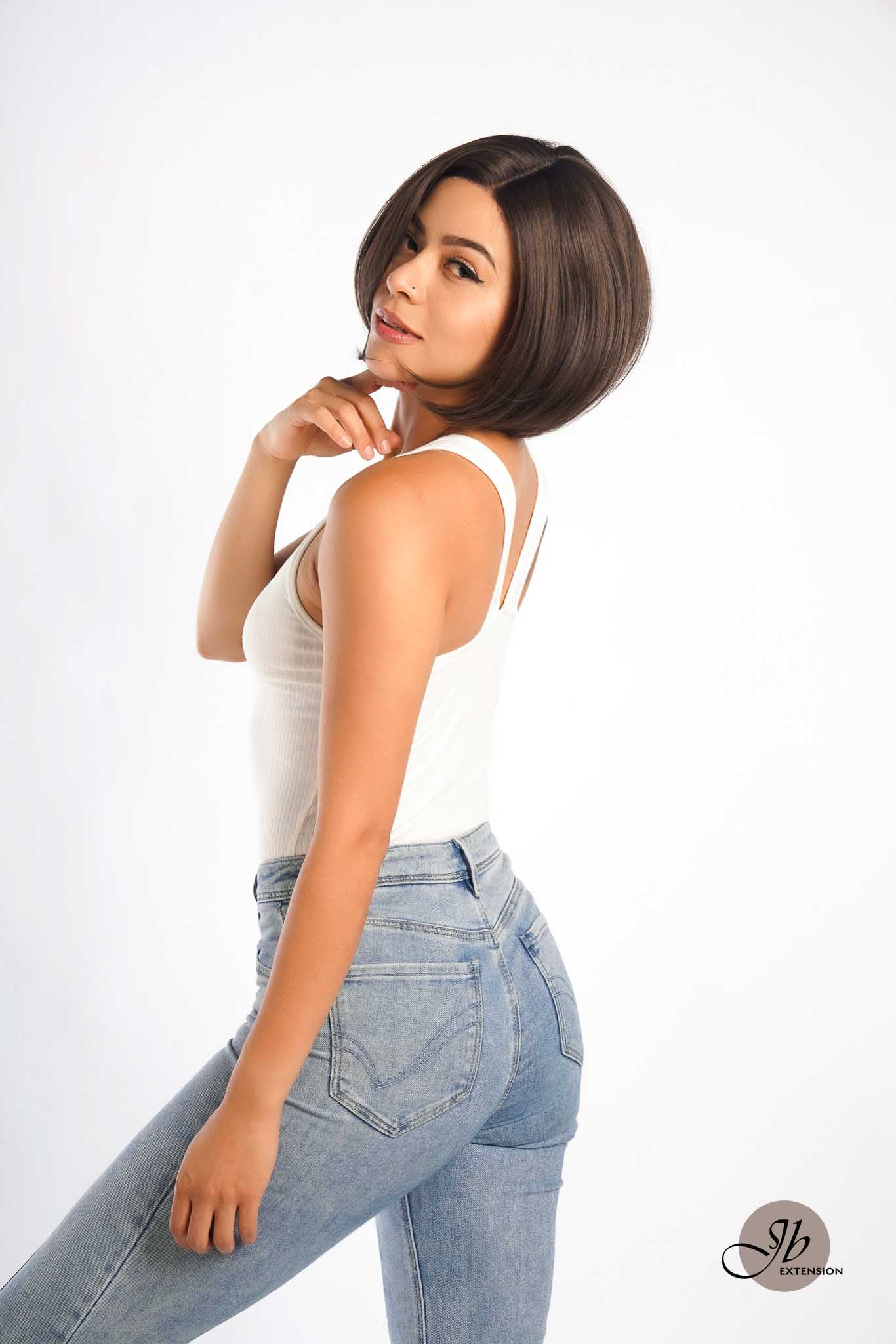 JBEXTENSION 10 Inches Bob Cut Brown Side Part Frontlace Glueless Wig MACI