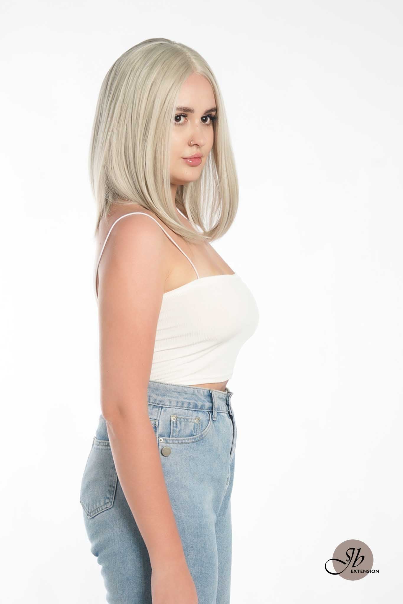 JBEXTENSION 14 Inches Bob Cut White Grey Pre-Cut Frontlace Glueless Wig SNOW BOB CUT