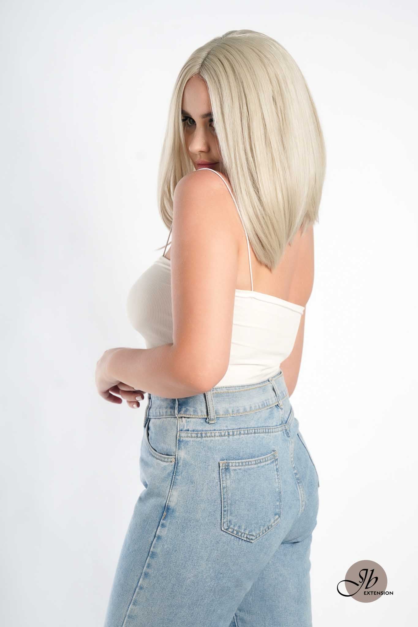 JBEXTENSION 14 Inches Bob Cut White Grey Pre-Cut Frontlace Glueless Wig SNOW BOB CUT