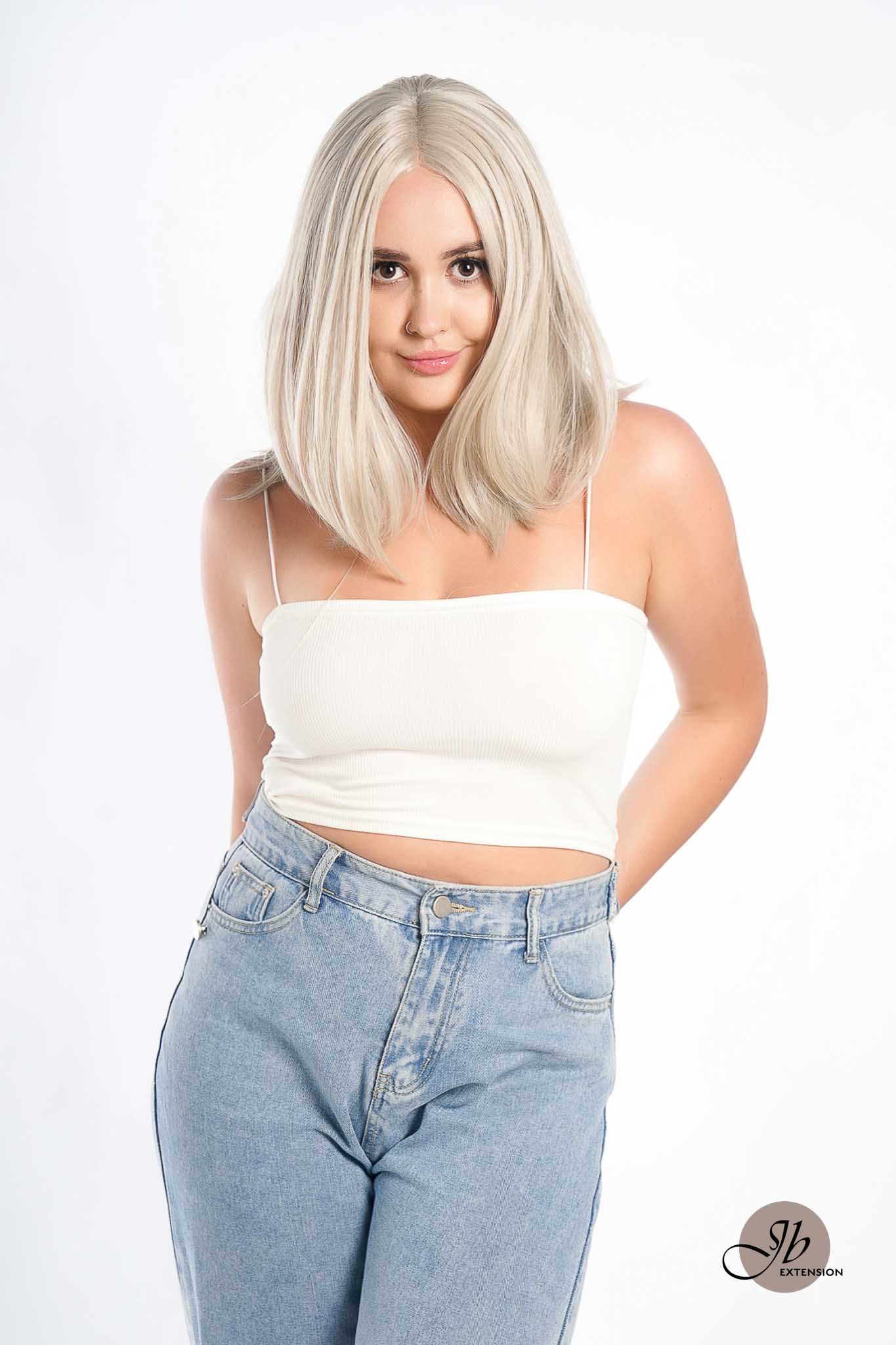 JBEXTENSION 14 Inches Bob Cut White Grey Pre-Cut Frontlace Glueless Wig SNOW BOB CUT