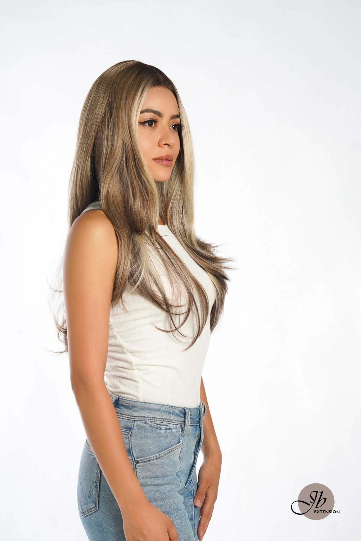 JBEXTENSION 24 Inches Brown With Highlight Curly Pre-Cut Free Part Frontlace Glueless Wig KAY FREE PART