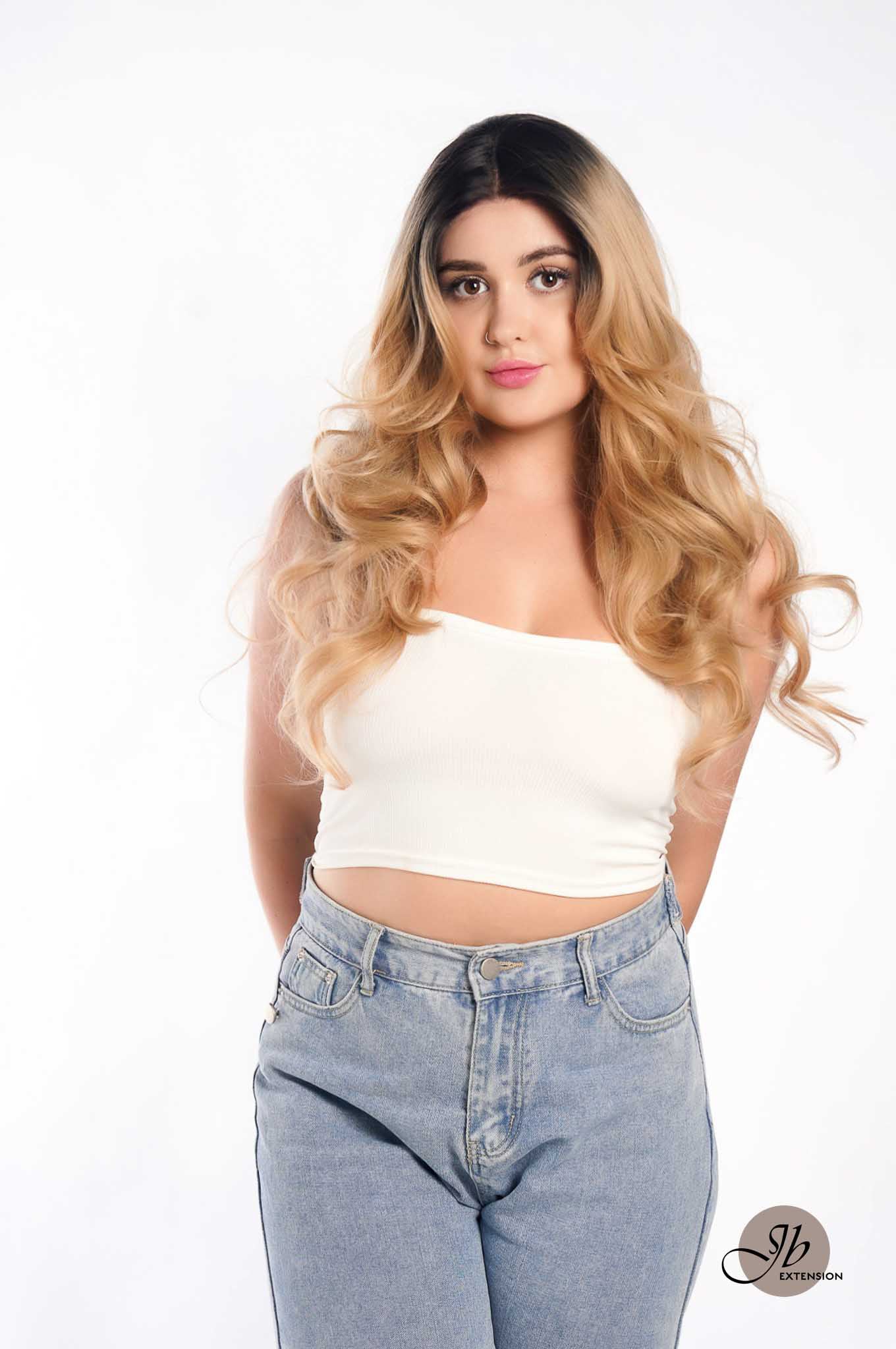 JBEXTENSION 24 Inches Body Wave Mix Blonde With Dark Root Pre-Cut Frontlace Glueless Wig AYLA MIX BLONDE