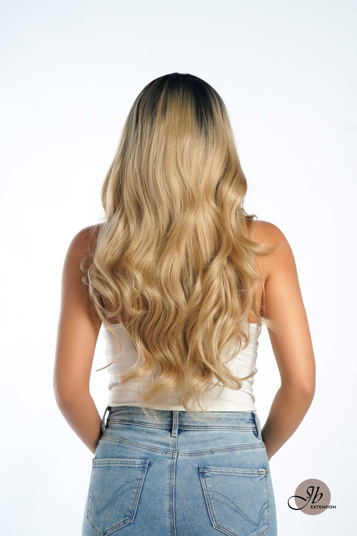 JBEXTENSION 26 Inches Curly Women Shatush Blonde Wig Pre-Cut Frontlace Glueless Wig EMMIE SHATUSH BLONDE