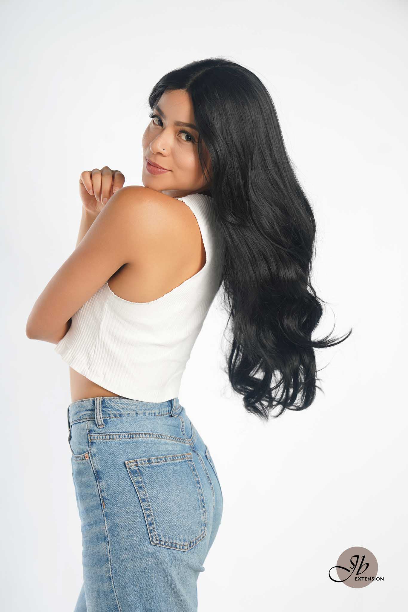 JBEXTENSION 26 Inches Curly Women Jet Black Wig Pre-Cut Frontlace Glueless Wig EMMIE JET BLACK