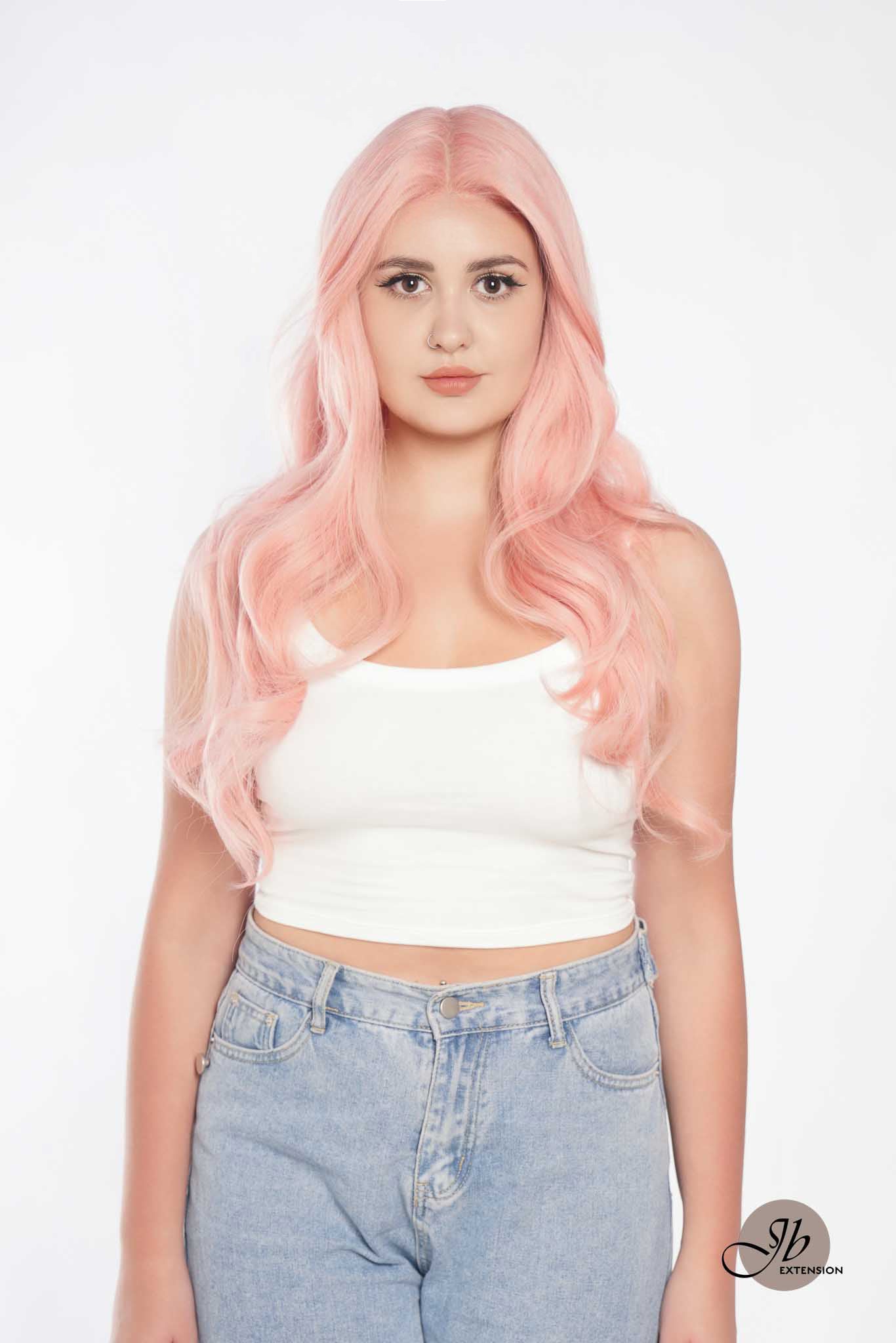 JBEXTENSION 26 Inches Curly Women Pink Wig Pre-Cut Frontlace Glueless Wig EMMIE PINK