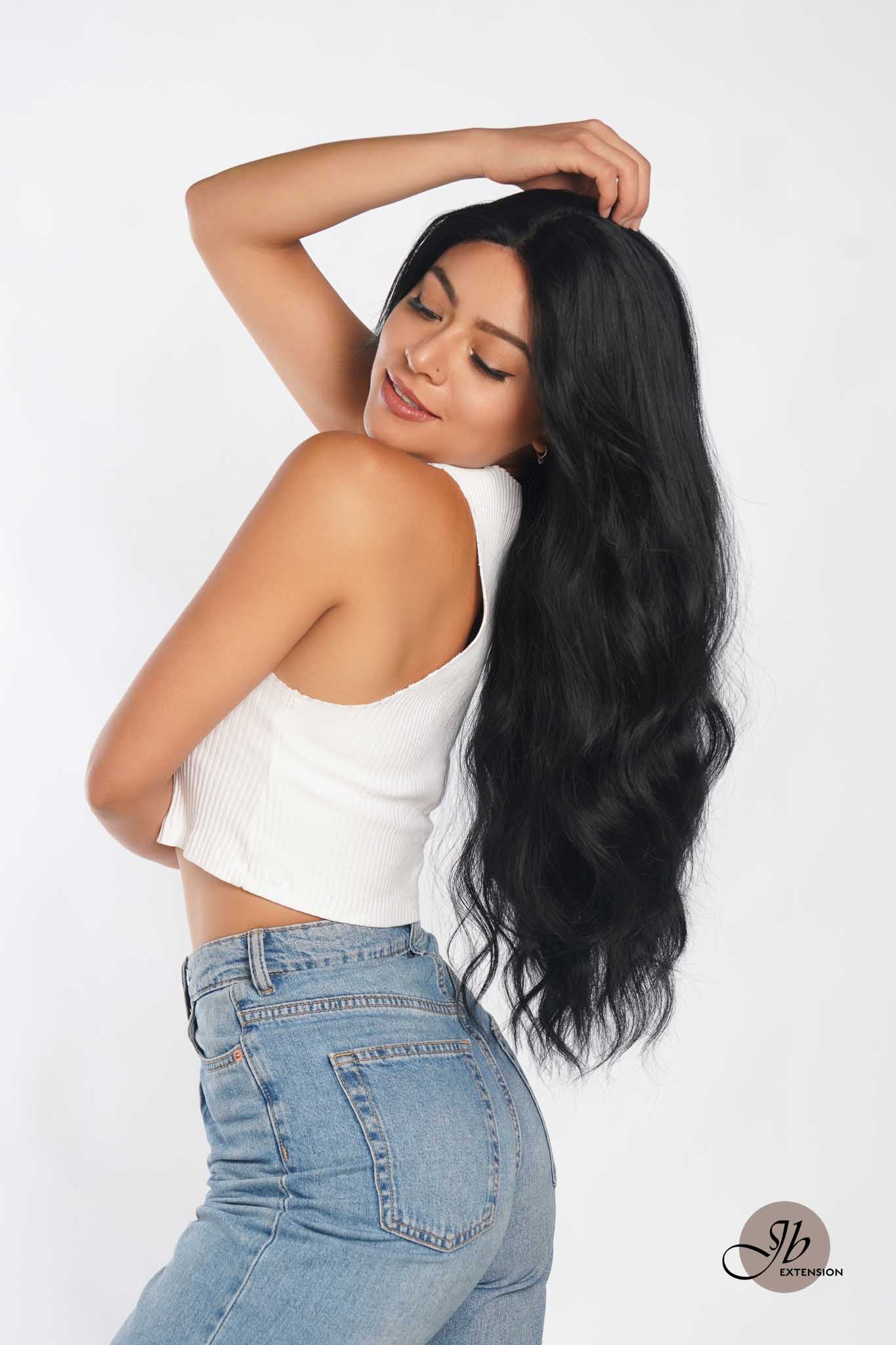 JBEXTENSION 26 Inches Body Wave Jet Black Pre-Cut Frontlace Glueless Wig CLAIRE L BLACK