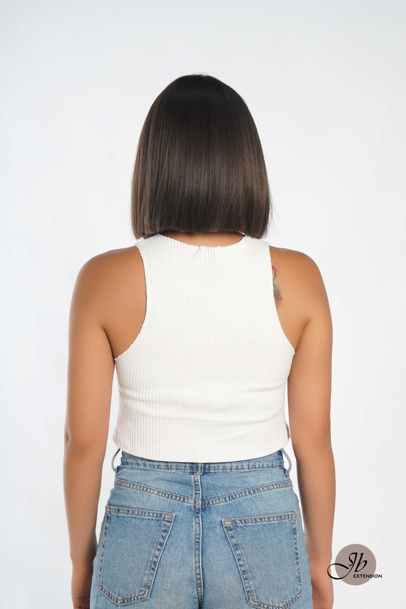 JBEXTENSION 10 Inches Bob Cut Cold Brown Straight Pre-Cut Frontlace Glueless Wig PAULINA COLD BROWN