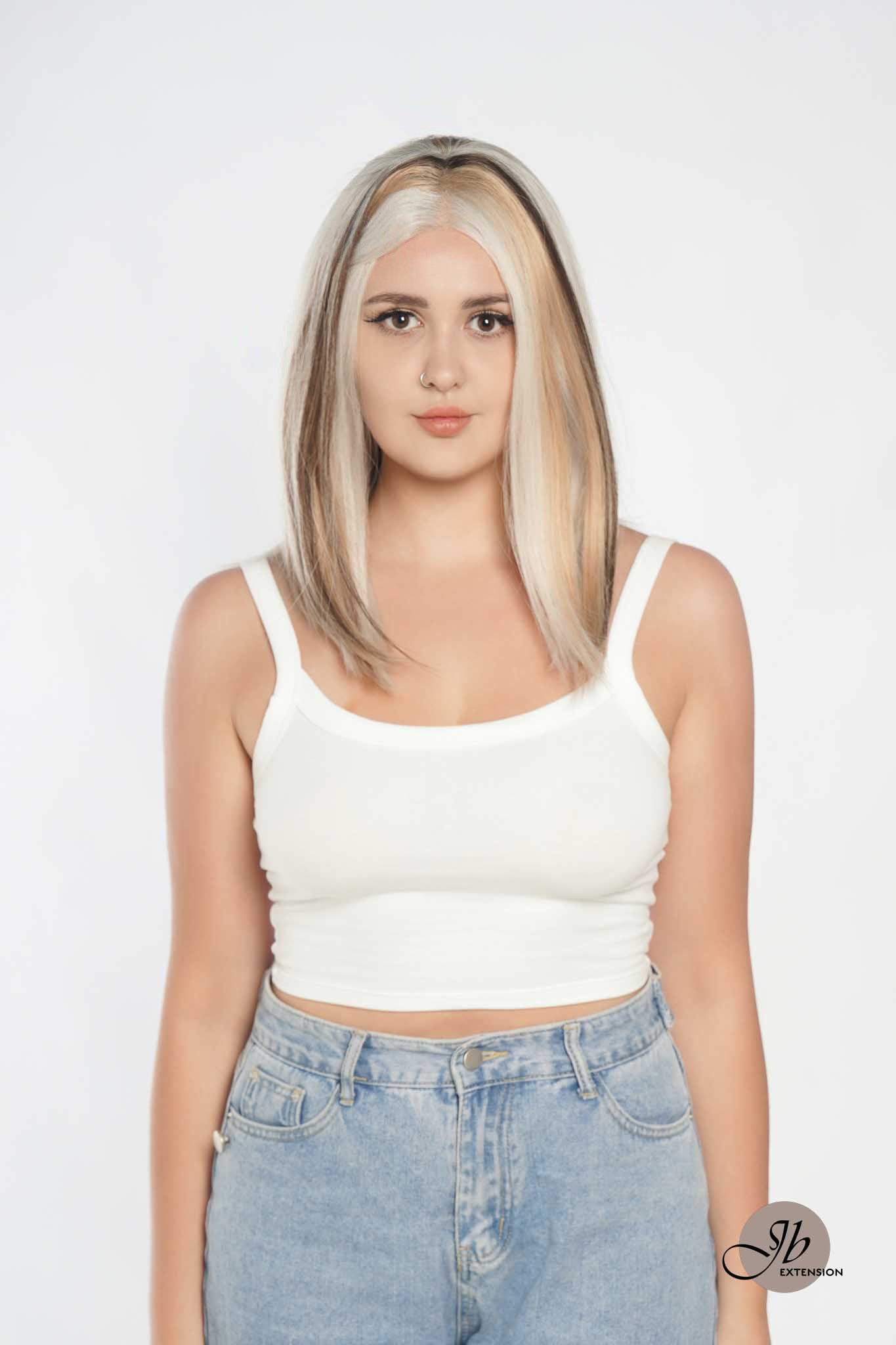 JBEXTENSION 14 Inches Bob Cut Mix Color With Blonde Brown Highlight Free Part Pre-Cut Frontlace Glueless Wig GIULIA BOB CAPPUCCINO (FREE PARTING)