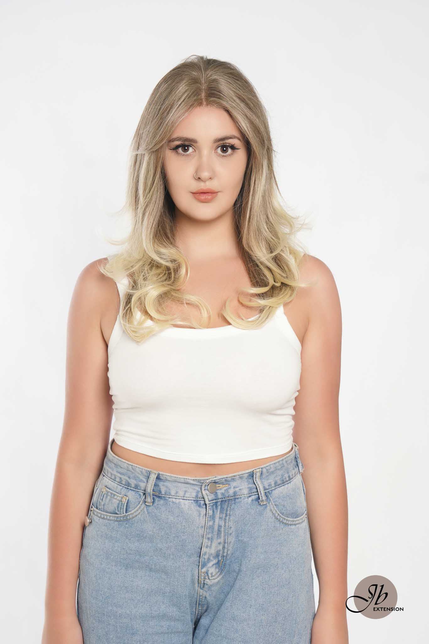 JBEXTENSION 20 Inches Dirty Blonde Curly Free Part Pre-Cut Frontlace Glueless Wig SYLVIA LACE