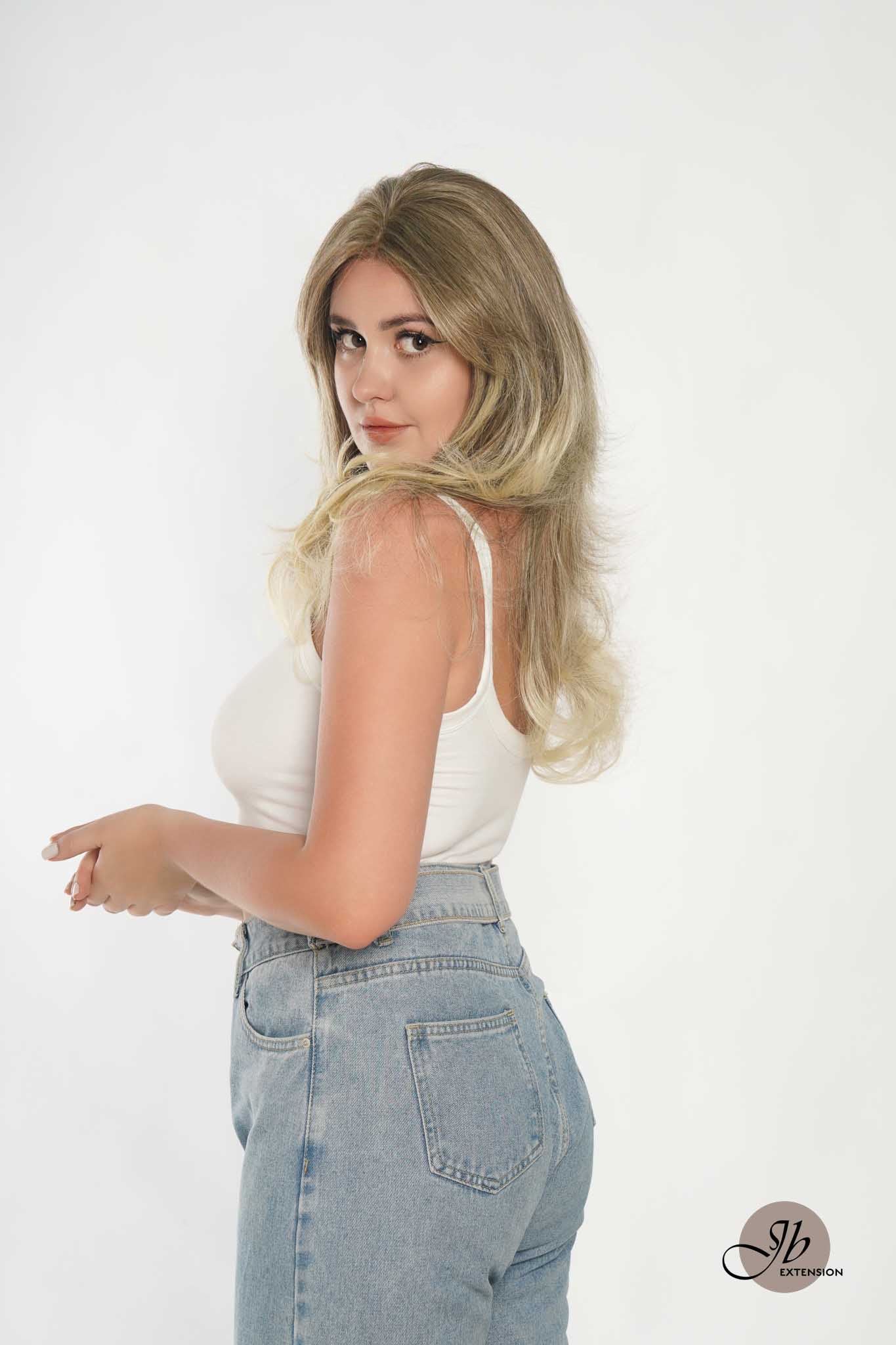 JBEXTENSION 20 Inches Dirty Blonde Curly Free Part Pre-Cut Frontlace Glueless Wig SYLVIA LACE