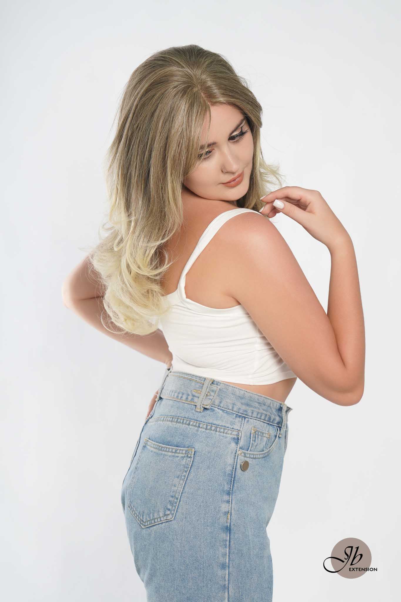 JBEXTENSION 20 Inches Dirty Blonde Curly Free Part Pre-Cut Frontlace Glueless Wig SYLVIA LACE