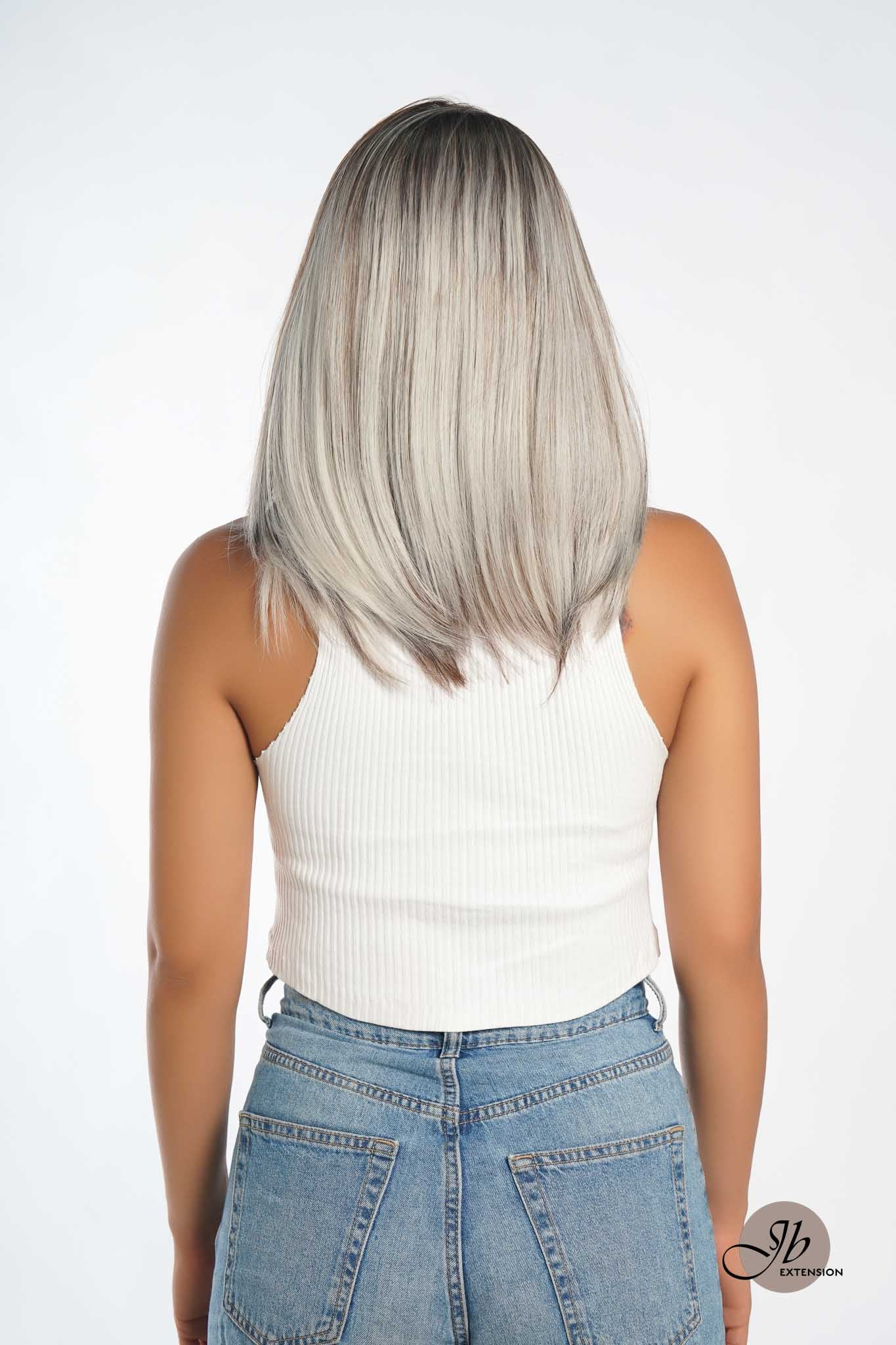 JBEXTENSION 14 Inches Bob Cut Mix Color With Highlight Free Part Pre-Cut Frontlace Glueless Wig GIULIA BOB LATTé (FREE PARTING)