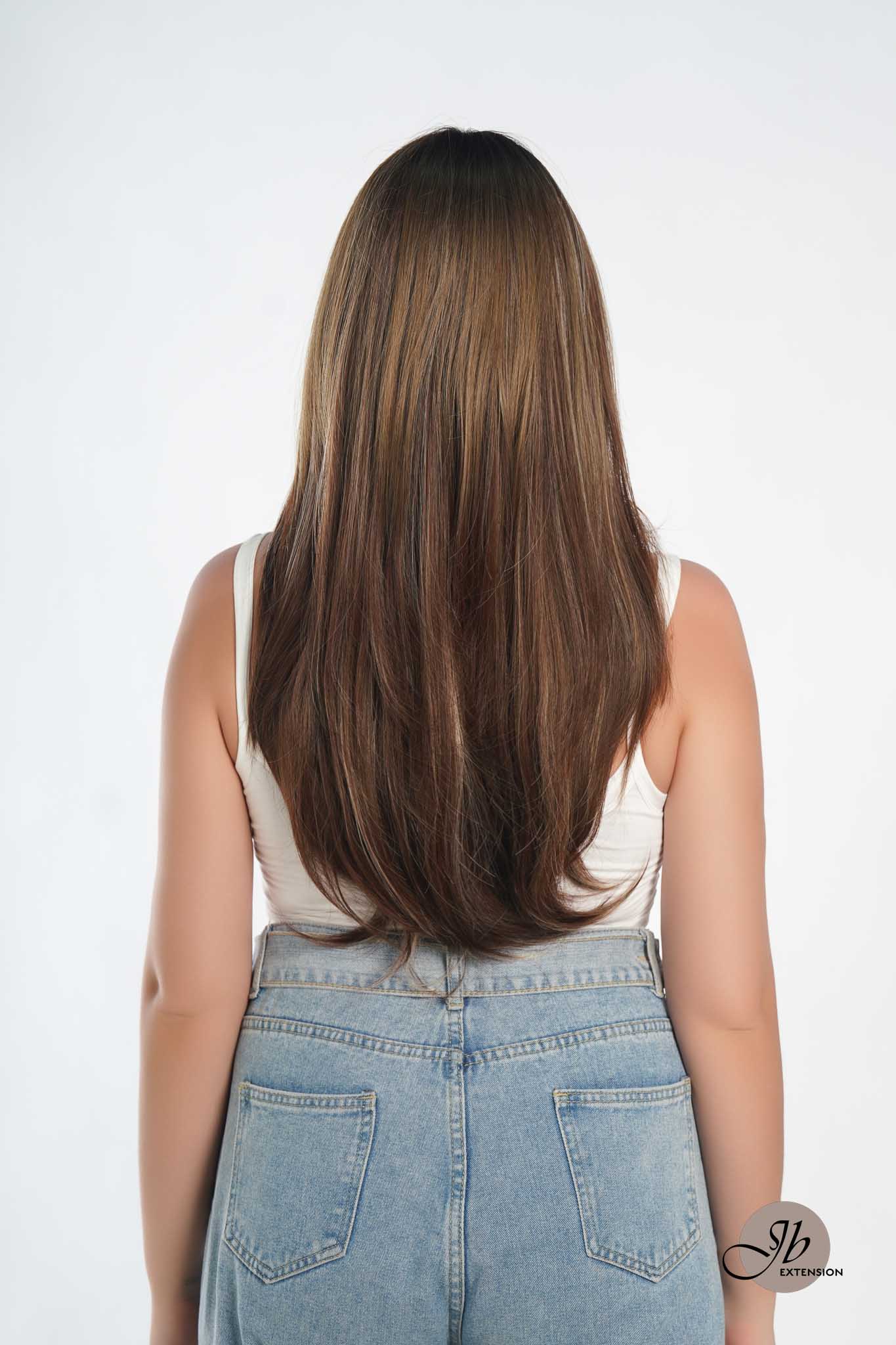 JBEXTENSION 26 Inches Wolf Cut Brown With Highlight Frontlace Glueless Wig JULIANA DARK BROWN