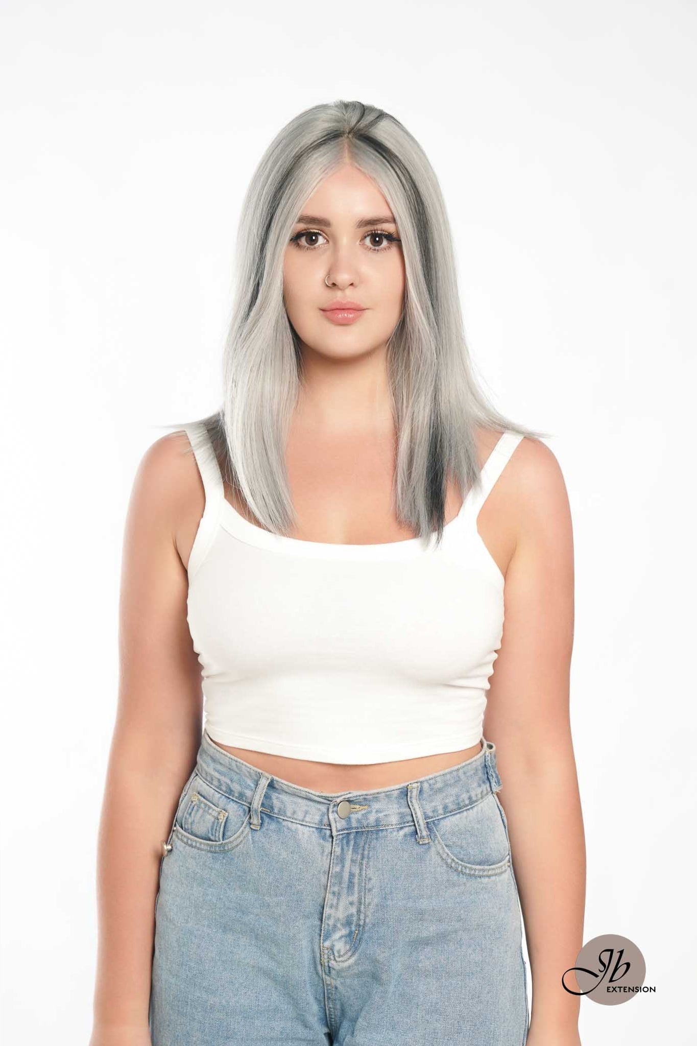 JBEXTENSION 14 Inches Bob Cut Mix Silver Frontlace Glueless Wig GIULIA BOB SILVER (FREE PARTING)