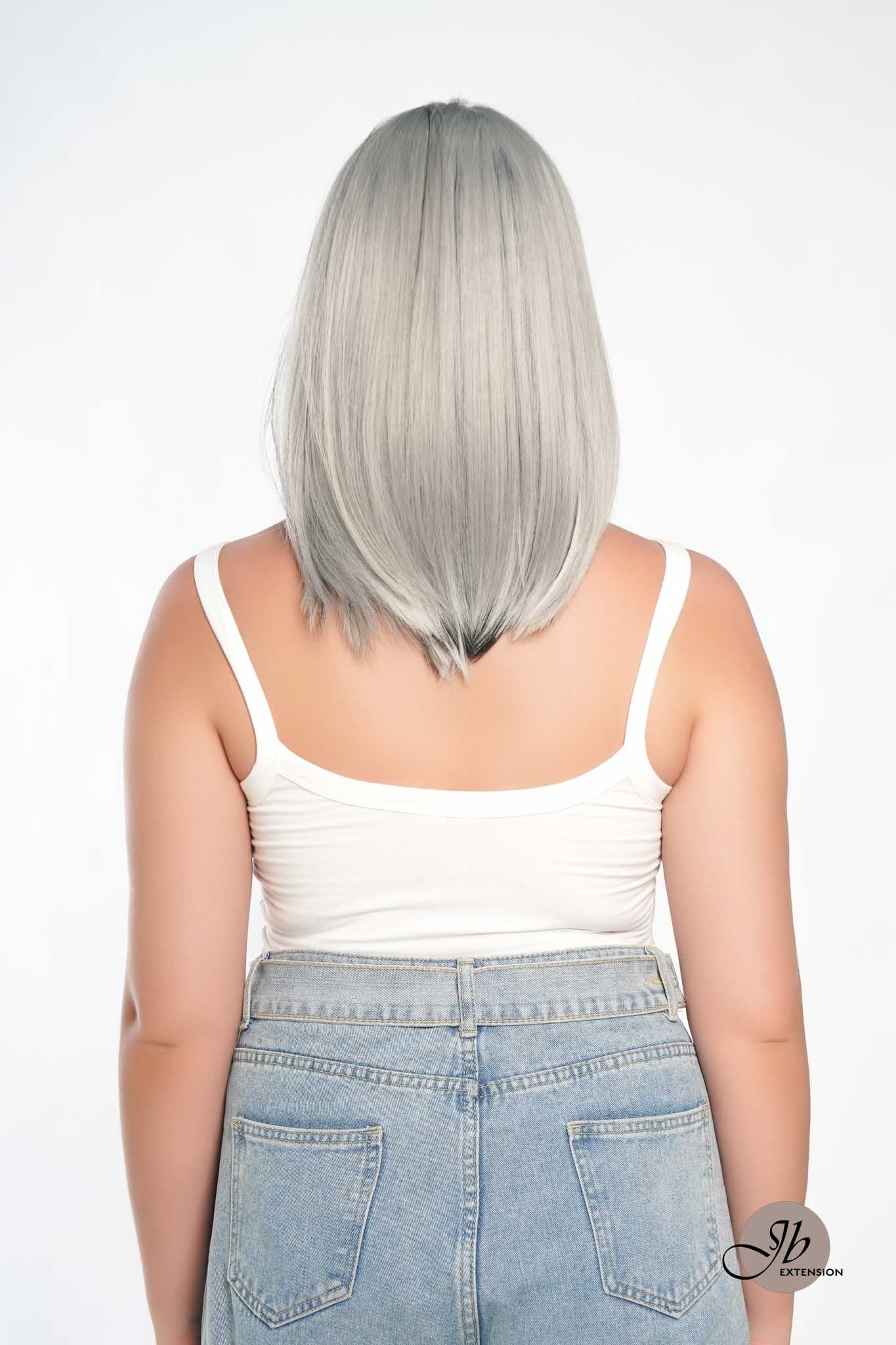 JBEXTENSION 14 Inches Bob Cut Mix Silver Frontlace Glueless Wig GIULIA BOB SILVER (FREE PARTING)