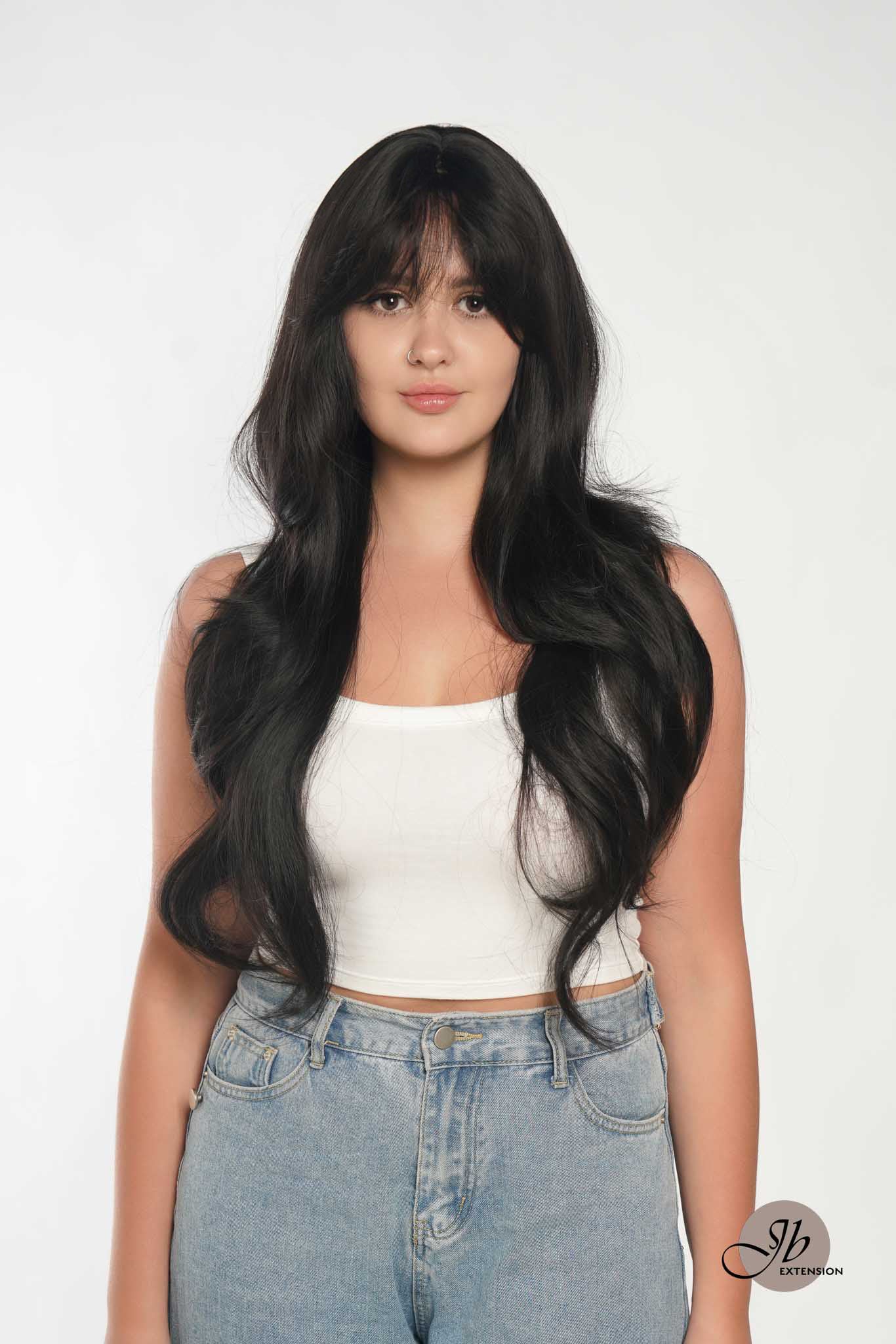 JBEXTENSION 30 Inches Long Natural Black Wig With Bangs YUMI NATURAL BLACK
