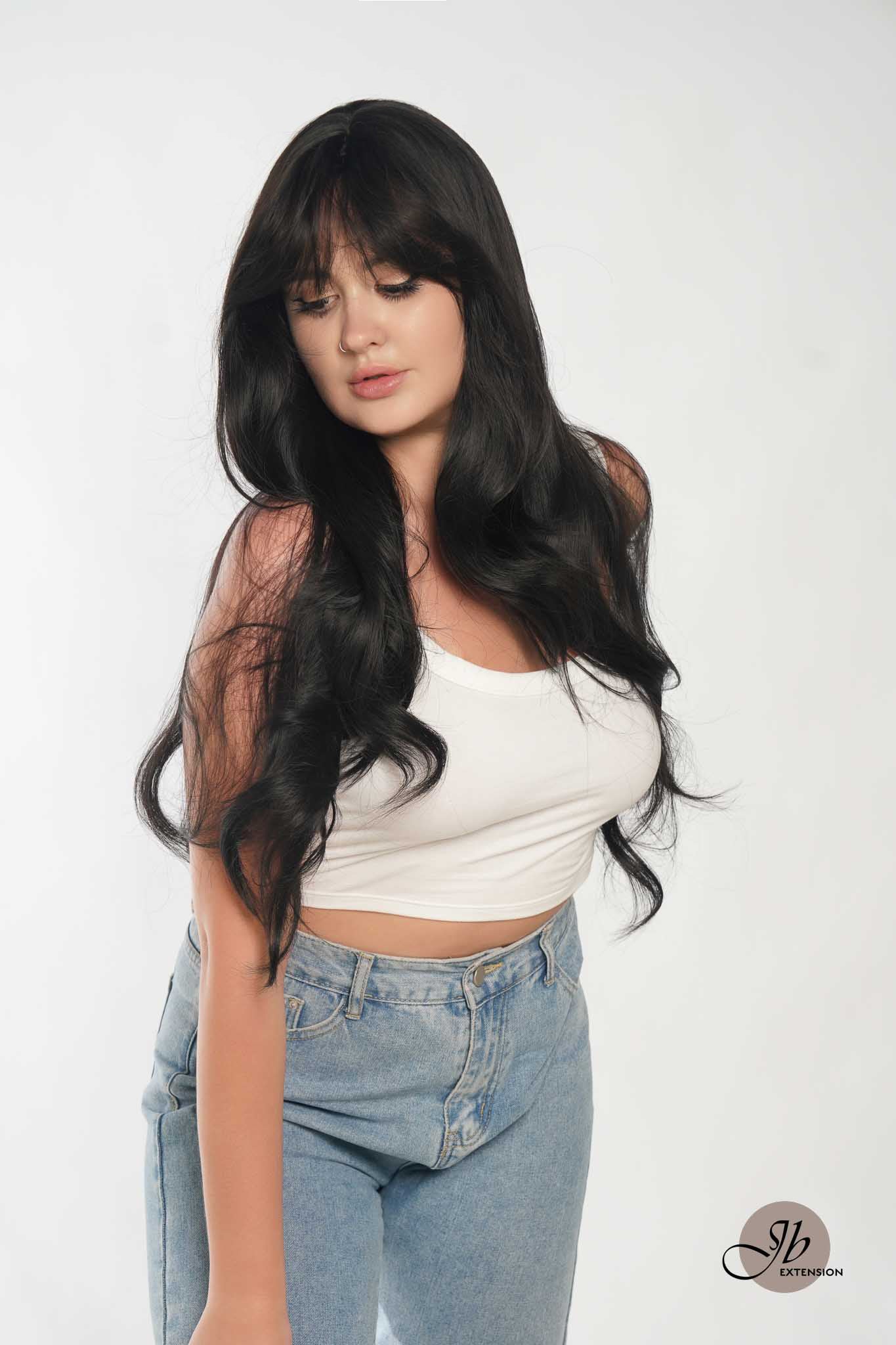 JBEXTENSION 30 Inches Long Natural Black Wig With Bangs YUMI NATURAL BLACK
