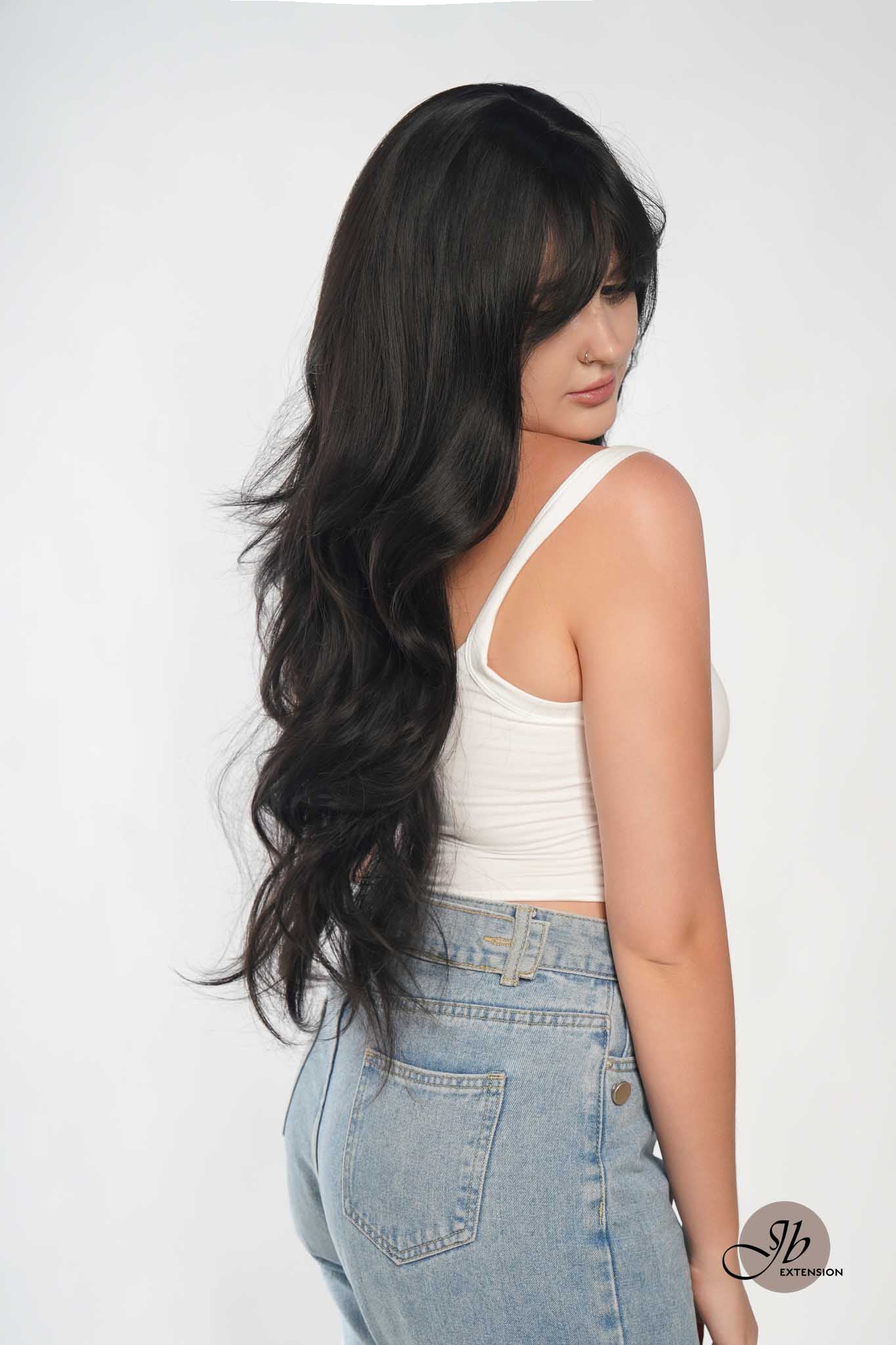 JBEXTENSION 30 Inches Long Natural Black Wig With Bangs YUMI NATURAL BLACK