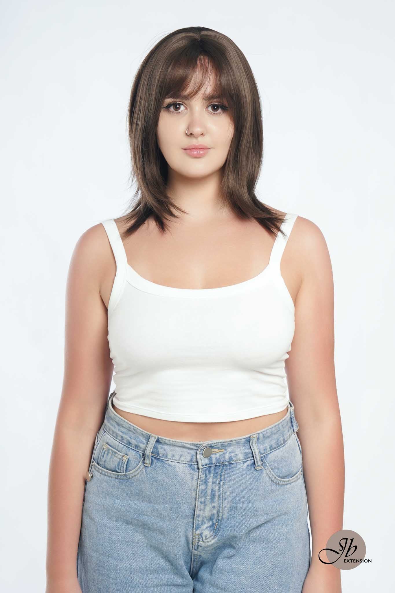 JBEXTENSION 15 Inches Cold Brown Wig With Bangs MIRA