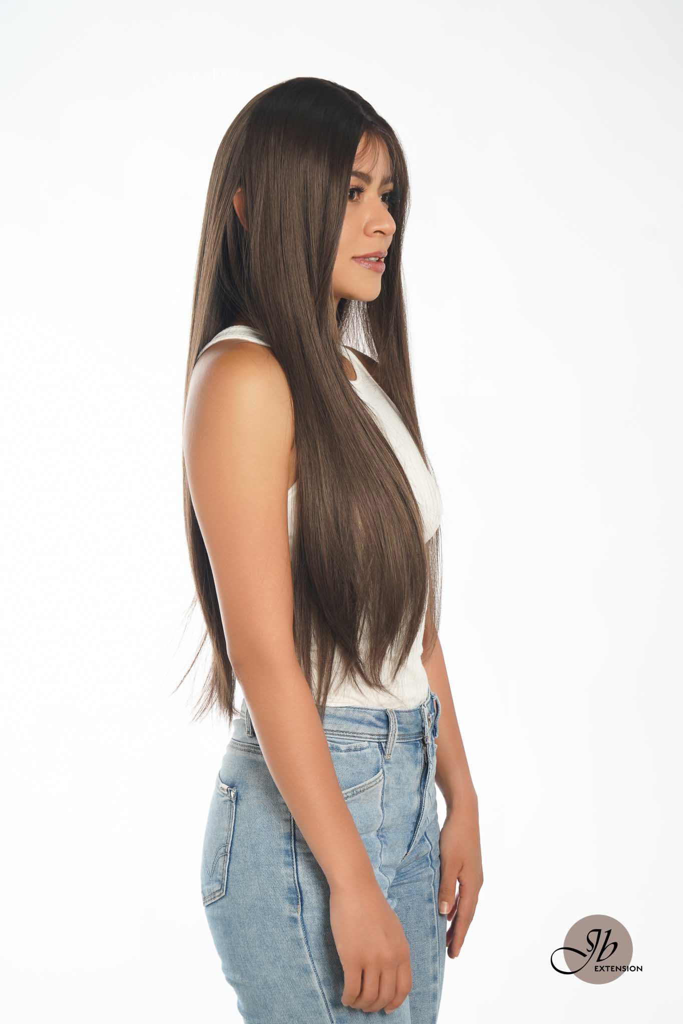 JBEXTENSION Mini G5 28 Inches Long Cold Brown Straight Wig With Bangs HILDA