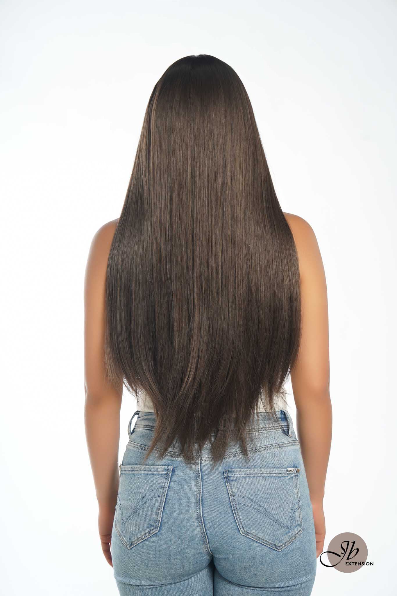 JBEXTENSION Mini G5 28 Inches Long Cold Brown Straight Wig With Bangs HILDA