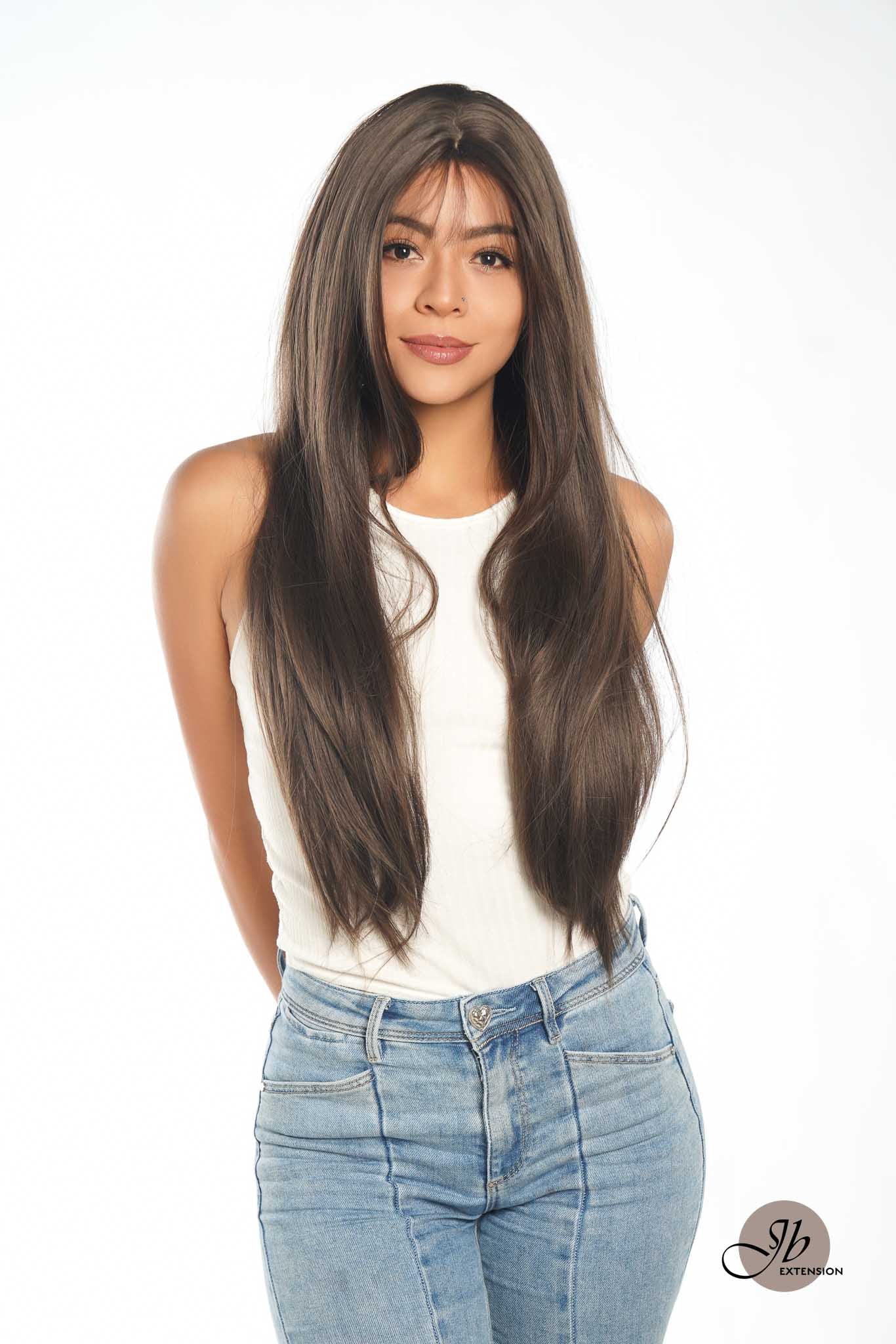 JBEXTENSION Mini G5 28 Inches Long Cold Brown Straight Wig With Bangs HILDA