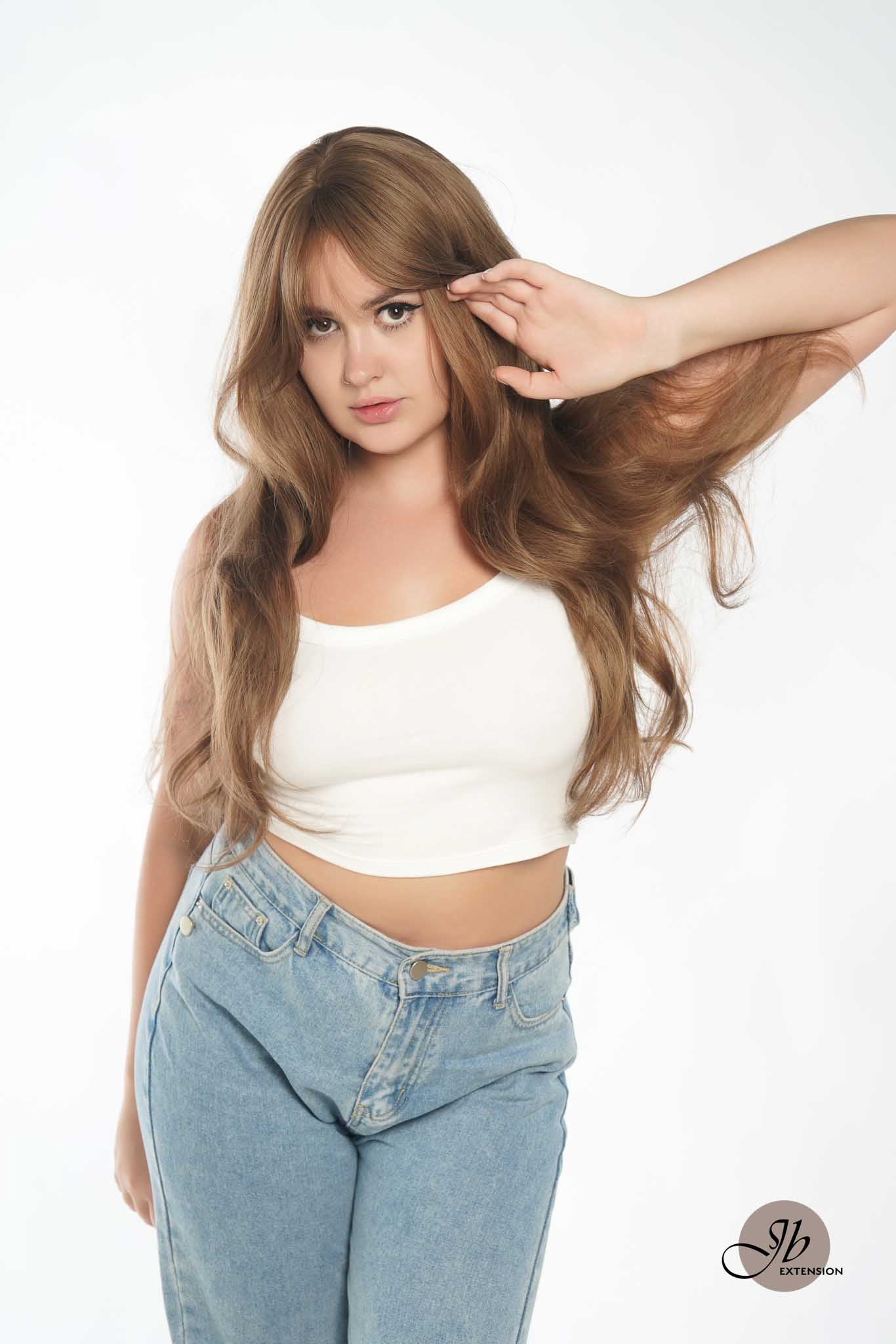 JBEXTENSION 24 Inches Light Brown Curly Wig With Bangs KAYLA