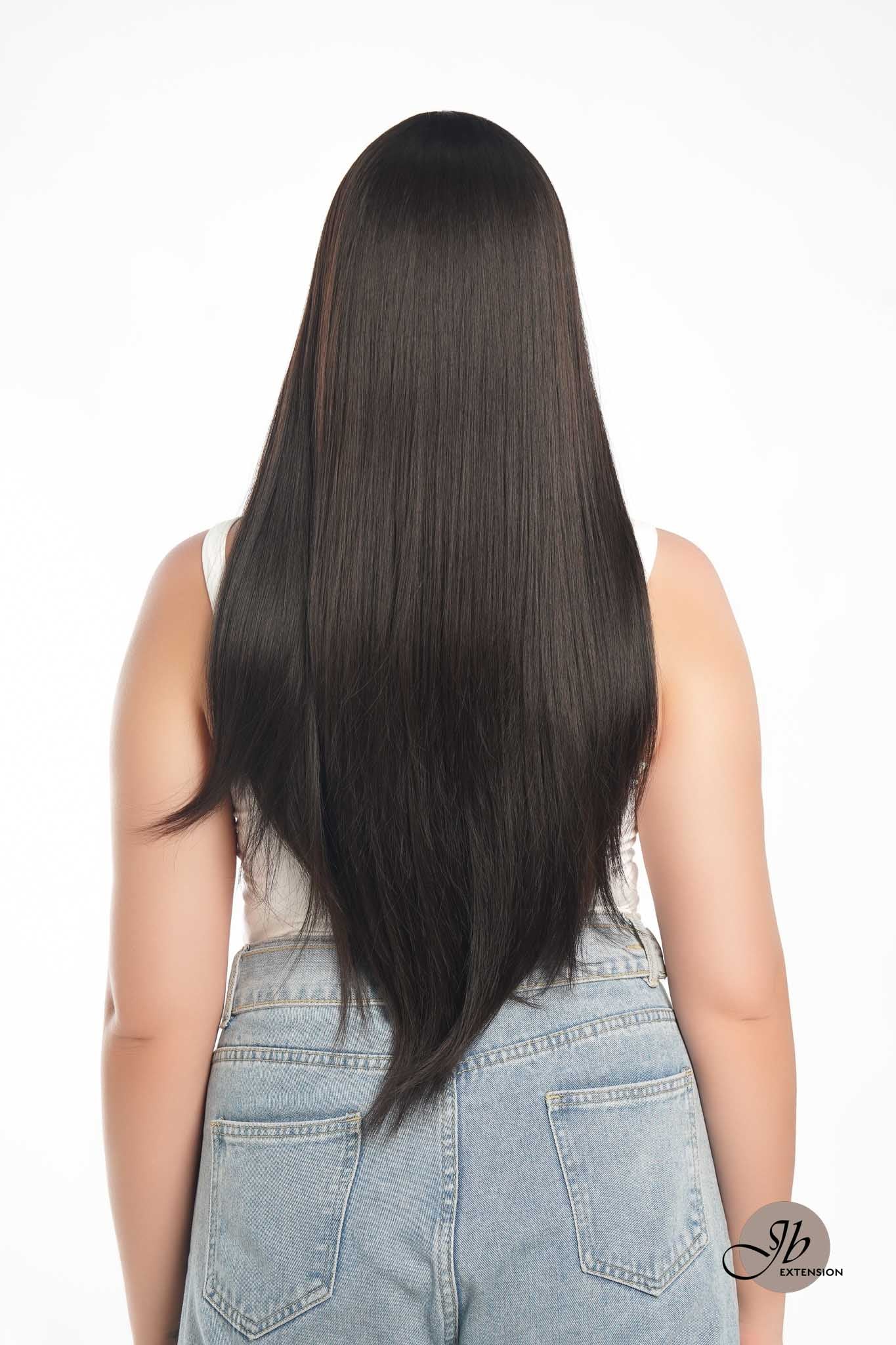 JBEXTENSION GENERATION FIVE 28 Inches Long Tea Black Darkest Brown Straight Wig With Bangs DANA G5