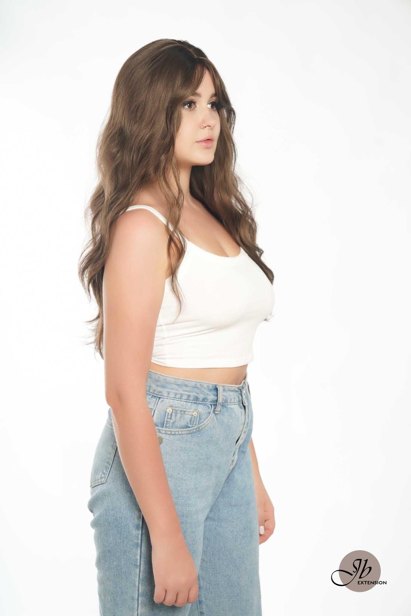 JBEXTENSION 24 Inches Cold Brown Body Wave Wig With Cute Bangs NINI