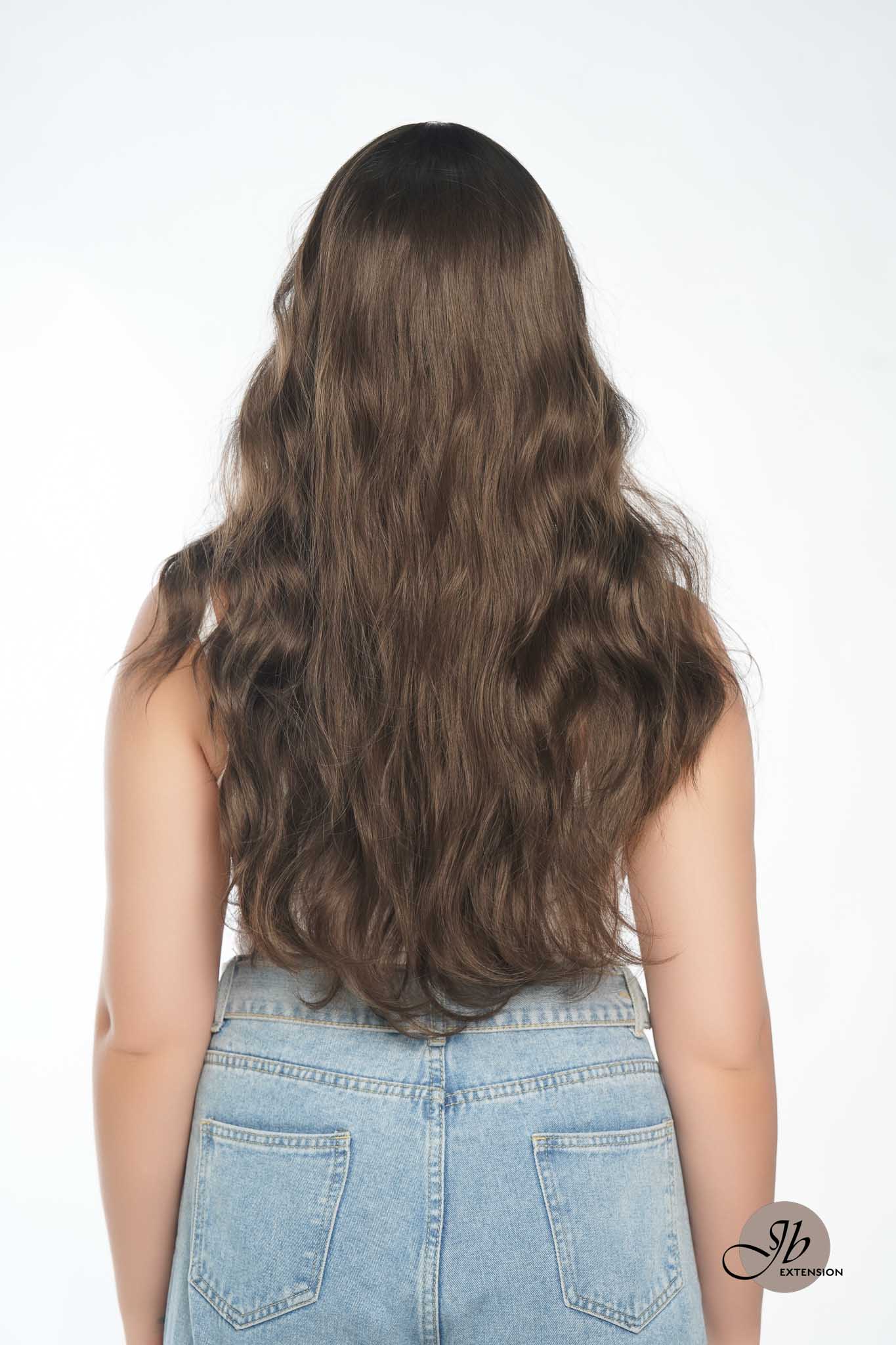 JBEXTENSION 24 Inches Cold Brown Body Wave Wig With Cute Bangs NINI