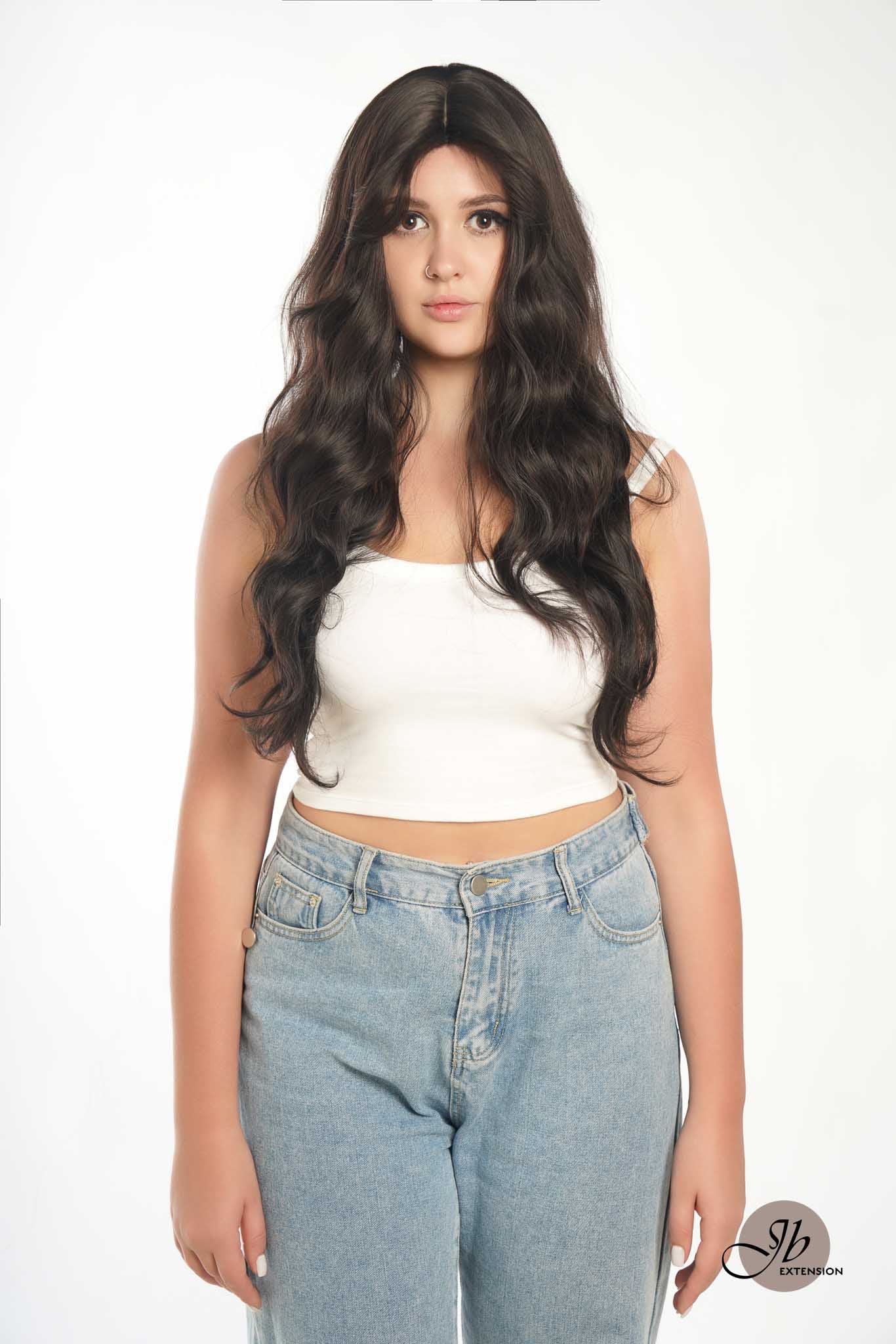 JBEXTENSION 24 Inches Tea Black Darkest Brown Body Wave Wig With Cute Bangs NINI TEA BLACK