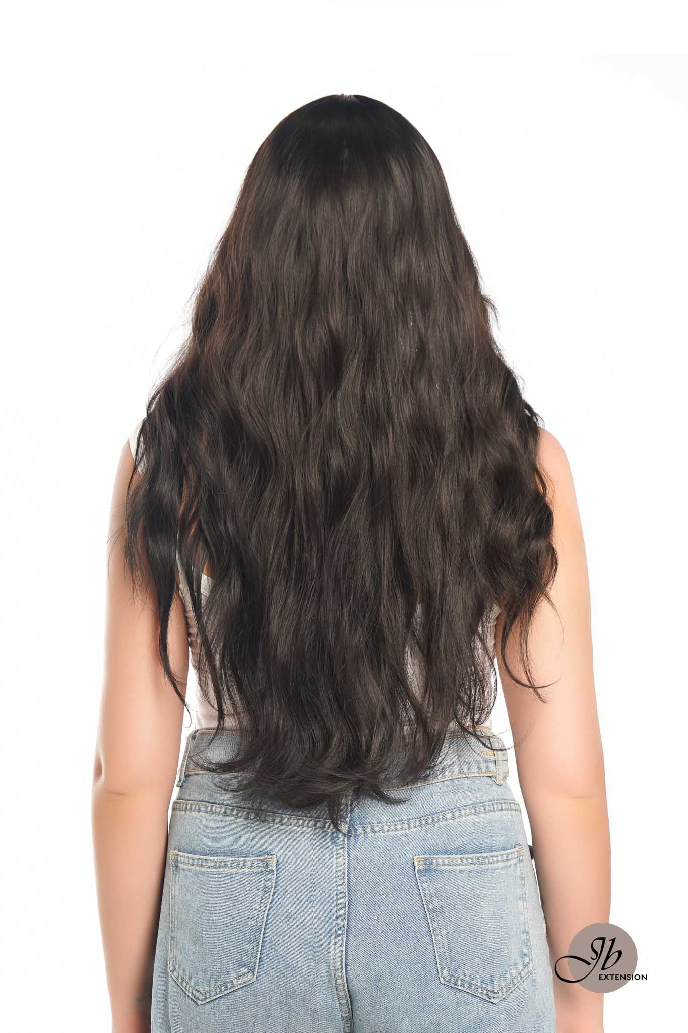 JBEXTENSION 24 Inches Tea Black Darkest Brown Body Wave Wig With Cute Bangs NINI TEA BLACK