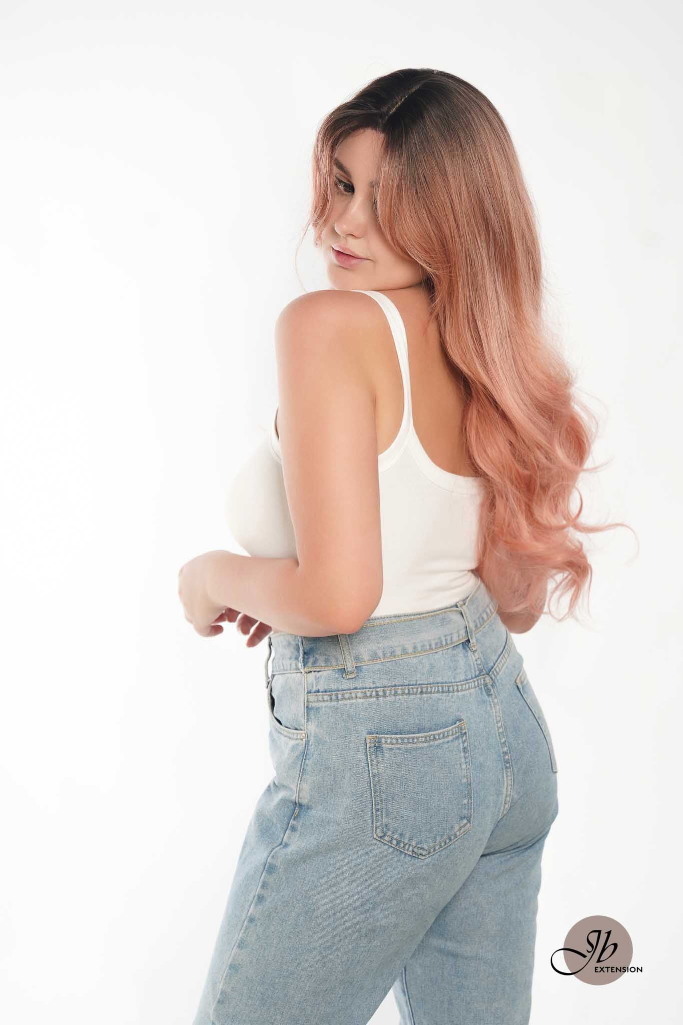 JBEXTENSION GENERATION FIVE 26 Inches Curly Ombre Pink Women Wig Without Bangs EMILY G5