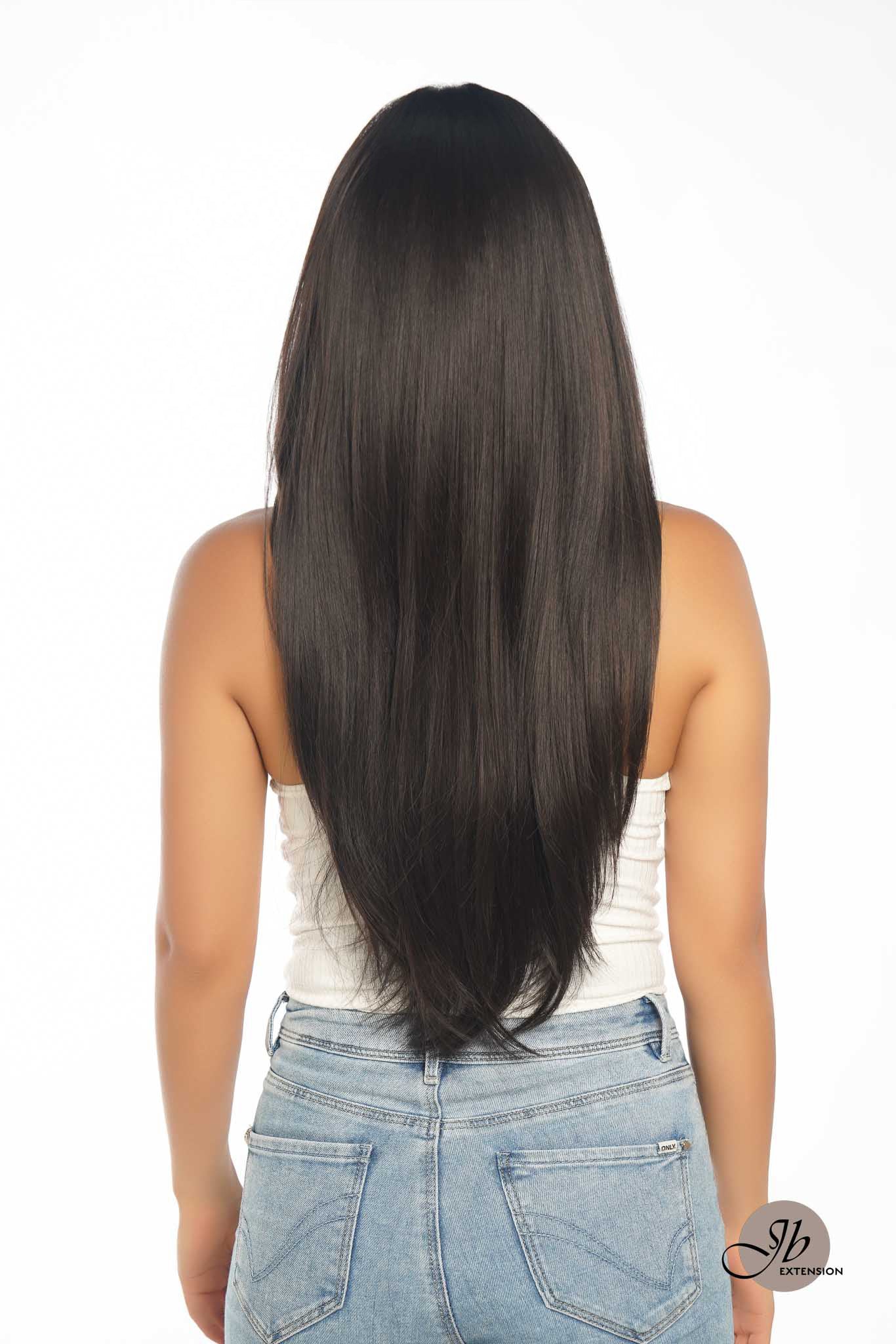 Nichole's Selection - 26 Inches Scalpiana Tea Black Darkest Brown Wolf Cut 3.5X4 Hard Silky Top Natural Scalp Effect Wig With Bangs ELLIE SILK TOP