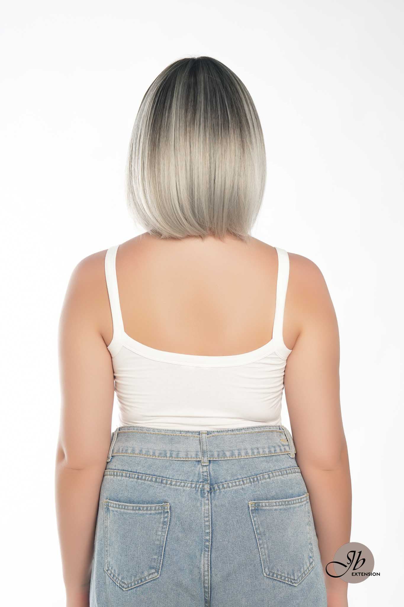 JBEXTENSION 12 Inches Bob Cut Grey Wig With Bangs YUMIKO