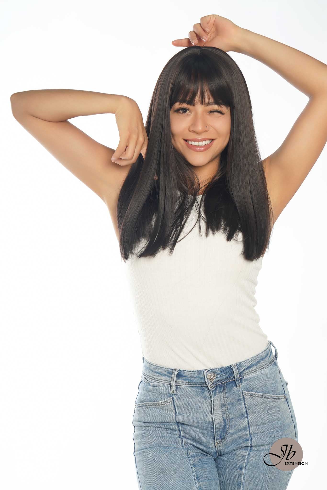 JBEXTENSION 17 Inches Tea Black Darkest Brown Straight Wig CHRISTINE