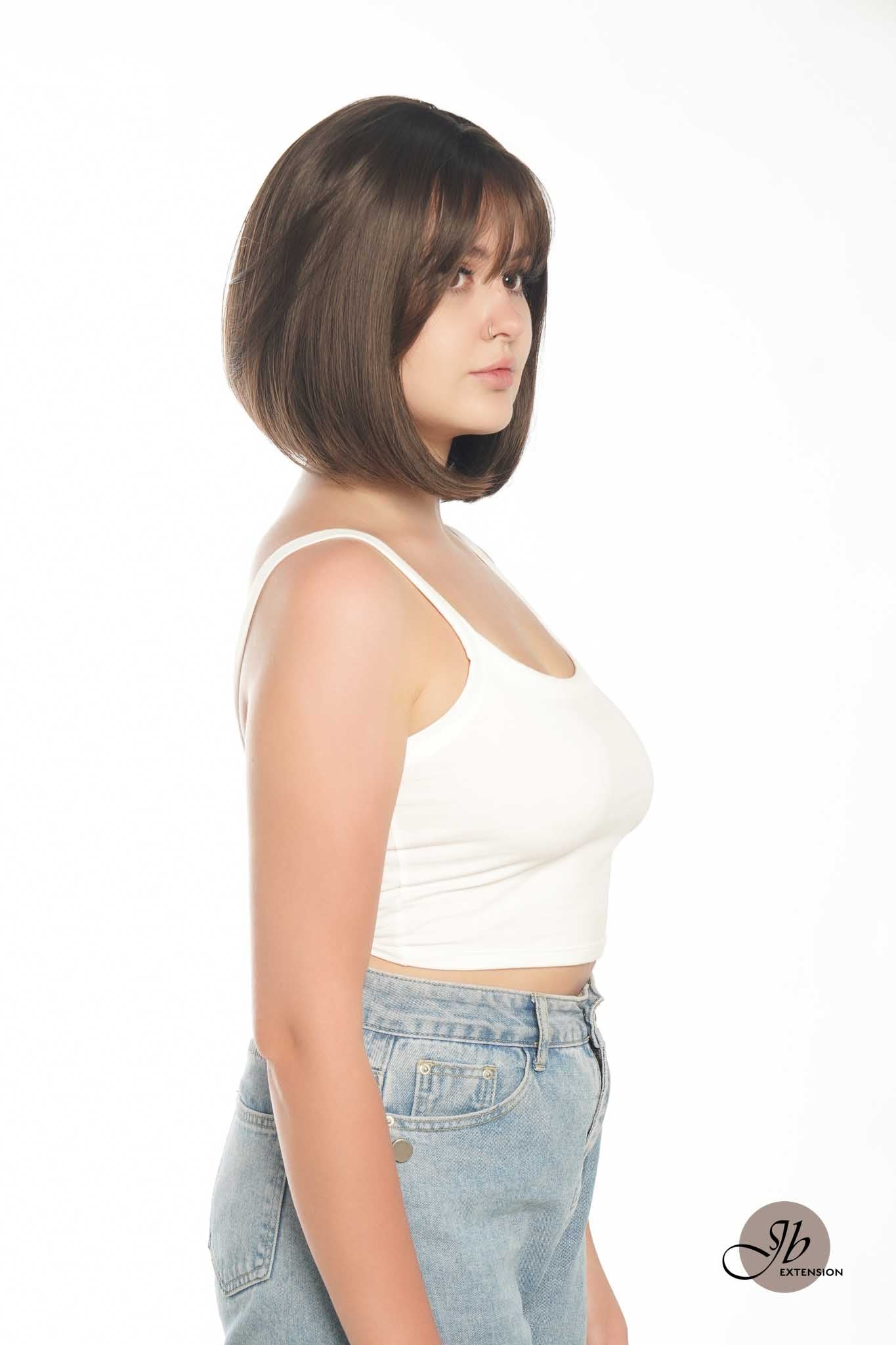 JBEXTENSION 10 Inches Bob Cut Nature Brown Wig With Bangs JOAN